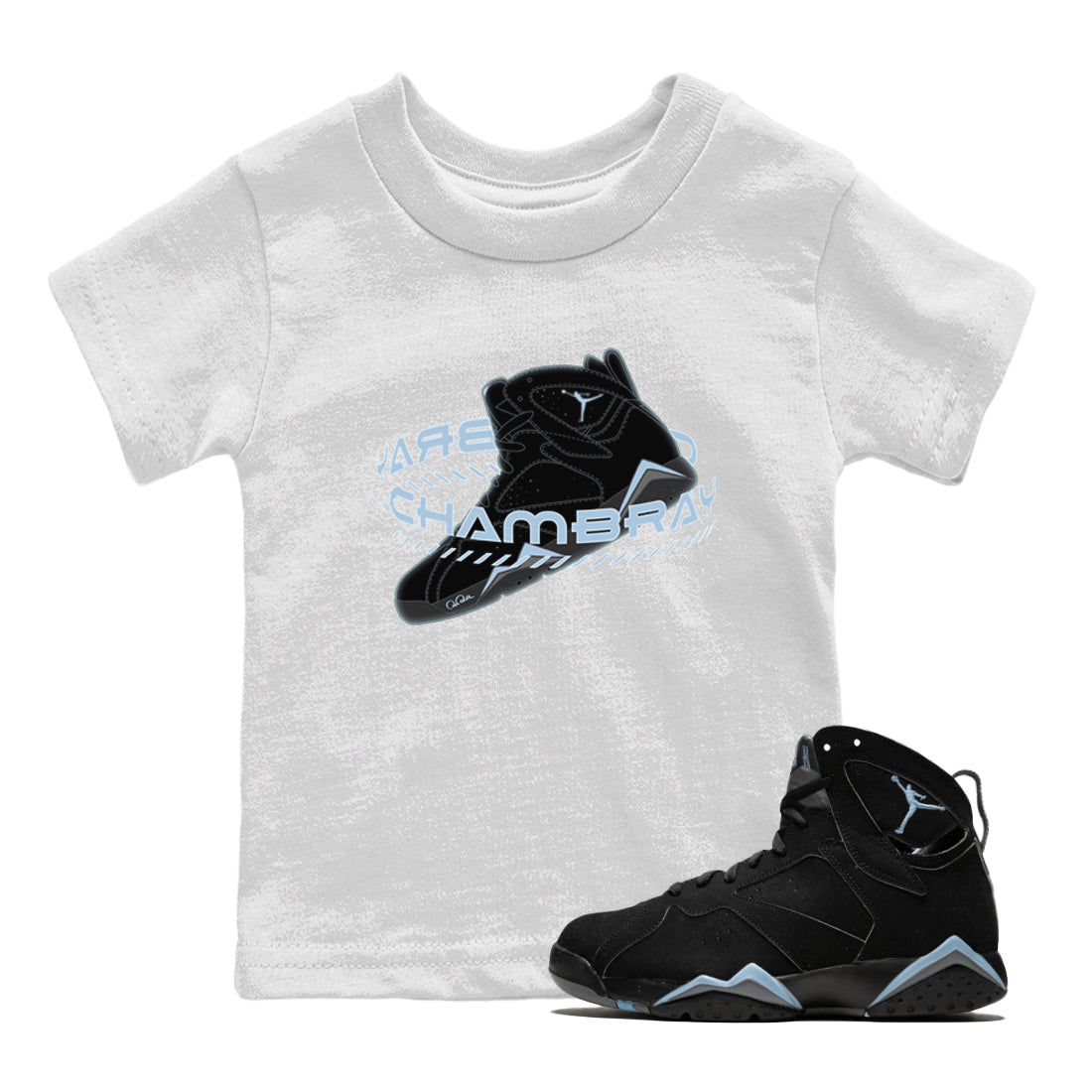 Air Jordan 7 Chambray Sneaker Match Tees Warping Space Sneaker Tees AJ7 Chambray Sneaker Release Tees Kids Shirts White 1