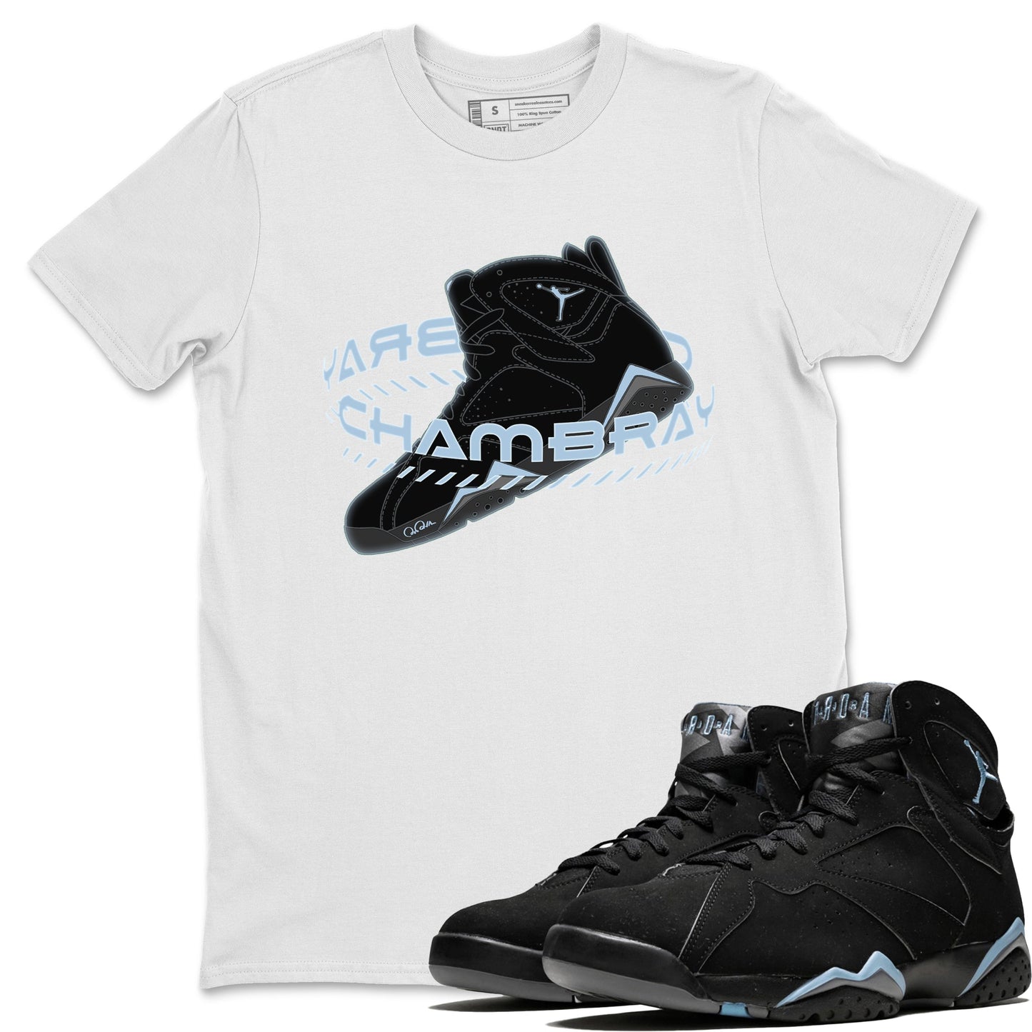 Air Jordan 7 Chambray Sneaker Match Tees Warping Space Sneaker Tees AJ7 Chambray Sneaker Release Tees Unisex Shirts White 1