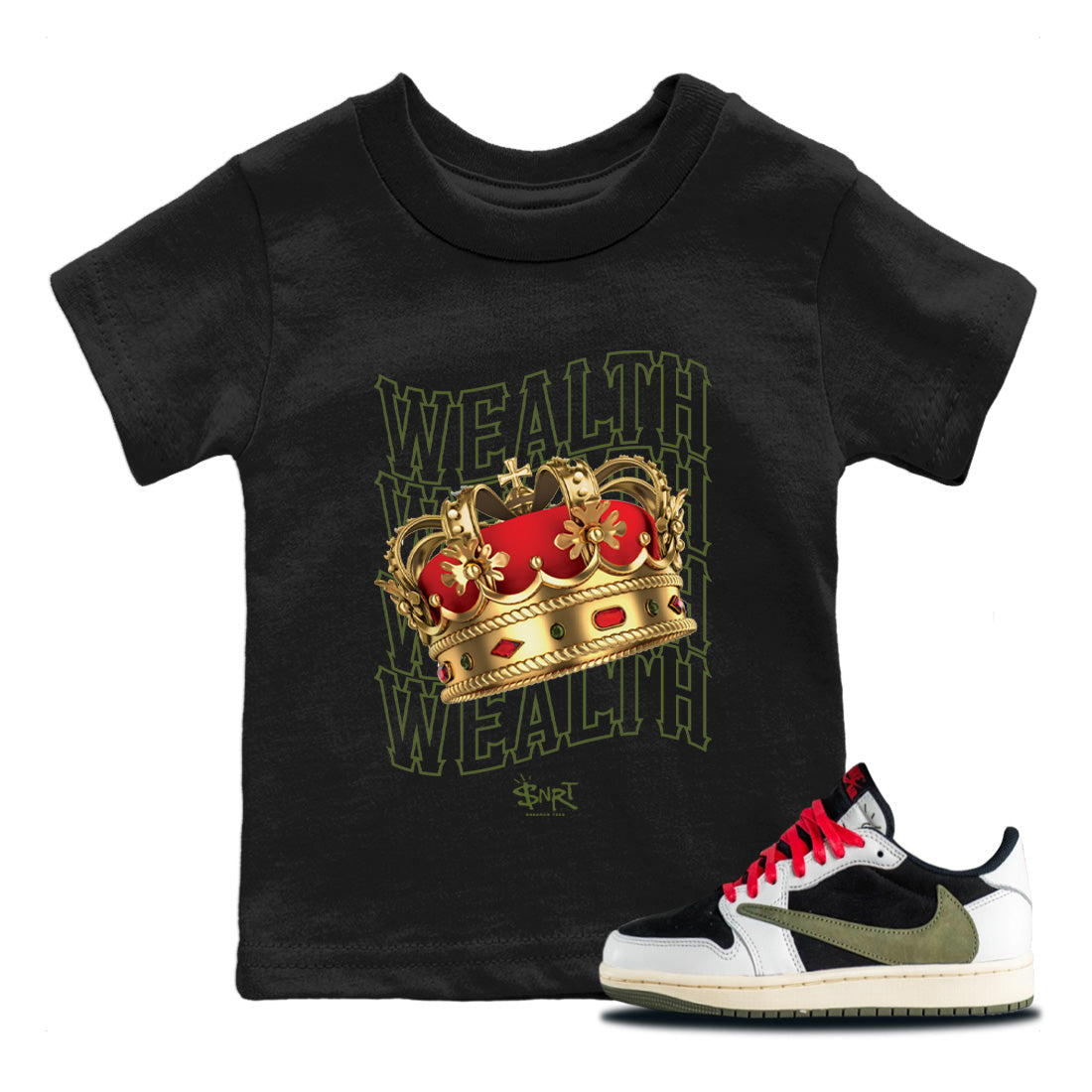 Jordan 1 Travis Scott Olive Sneaker Tees Drip Gear Zone Wealth Sneaker Tees Jordan 1 Travis Scott Olive Shirt Kids Shirts