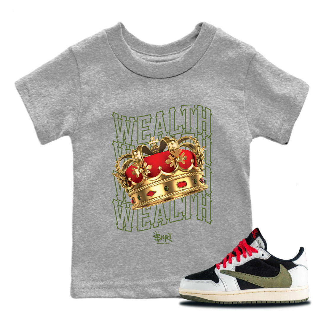 Jordan 1 Travis Scott Olive Sneaker Tees Drip Gear Zone Wealth Sneaker Tees Jordan 1 Travis Scott Olive Shirt Kids Shirts