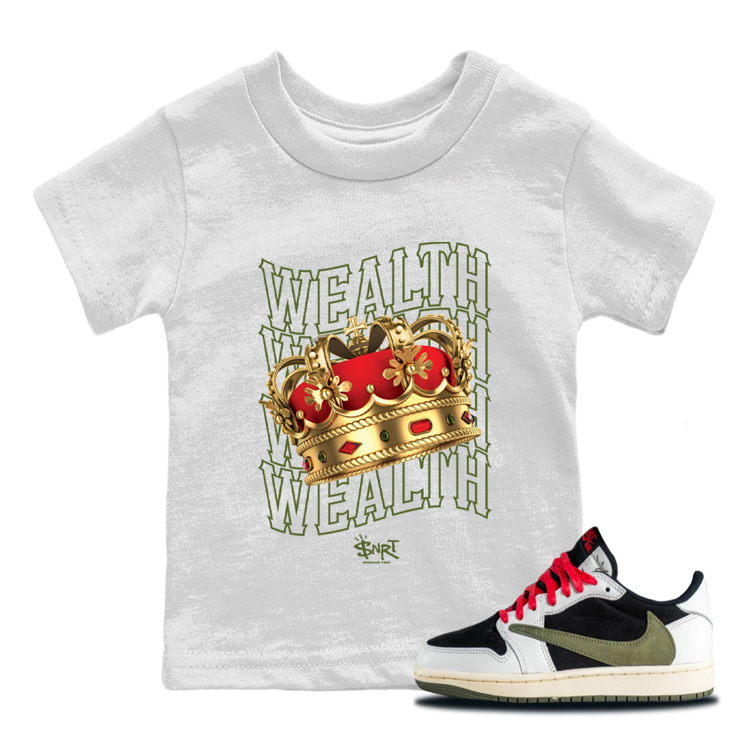 Jordan 1 Travis Scott Olive Sneaker Tees Drip Gear Zone Wealth Sneaker Tees Jordan 1 Travis Scott Olive Shirt Kids Shirts