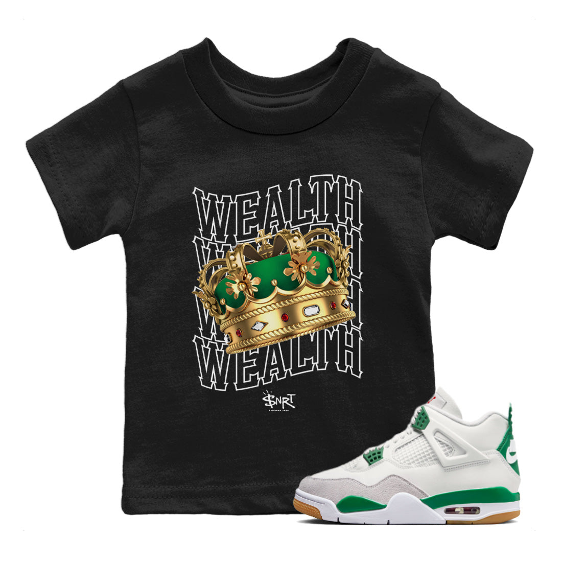 Air Jordan 4 Pine Green Sneaker Tees Drip Gear Zone Wealth Sneaker Tees Jordan Retro 4 Pine Green Shirt Kids Shirts Black 1