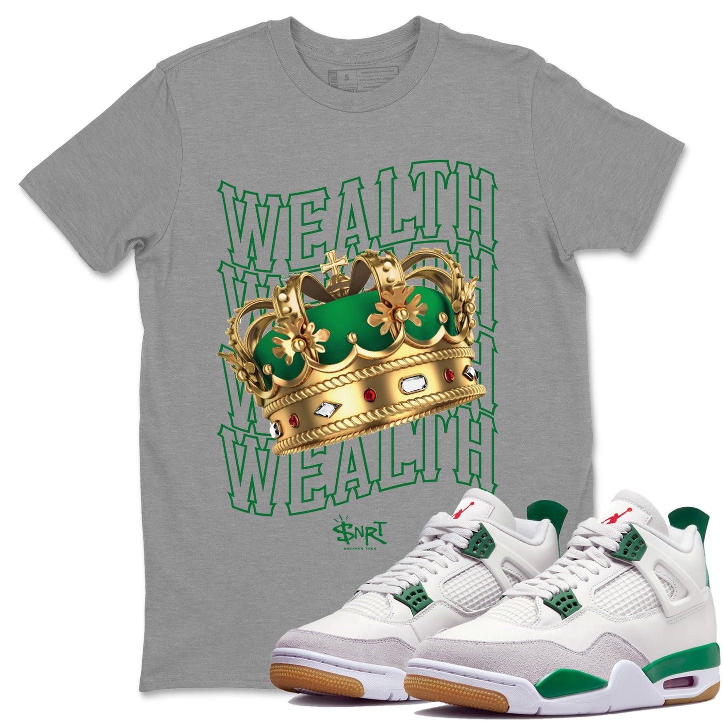 Air Jordan 4 Pine Green Wealth Crew Neck Sneaker Tees Jordan Retro 4 Pine Green Sneaker T-Shirts Size Chart