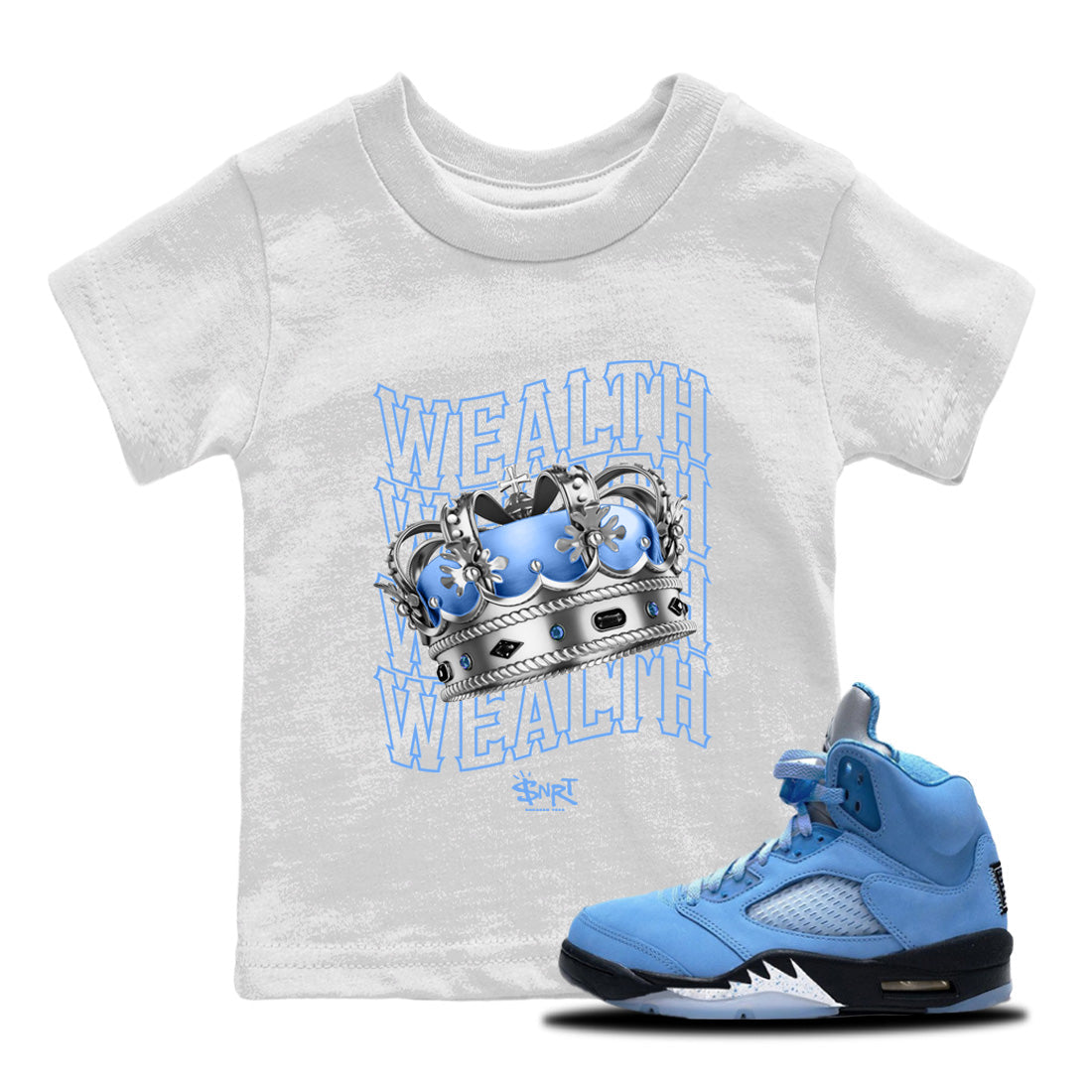 Air Jordan 5 UNC Sneaker Tees Drip Gear Zone Wealth Sneaker Tees Air Jordan 5 Retro UNC Shirt Kids Shirts White 1
