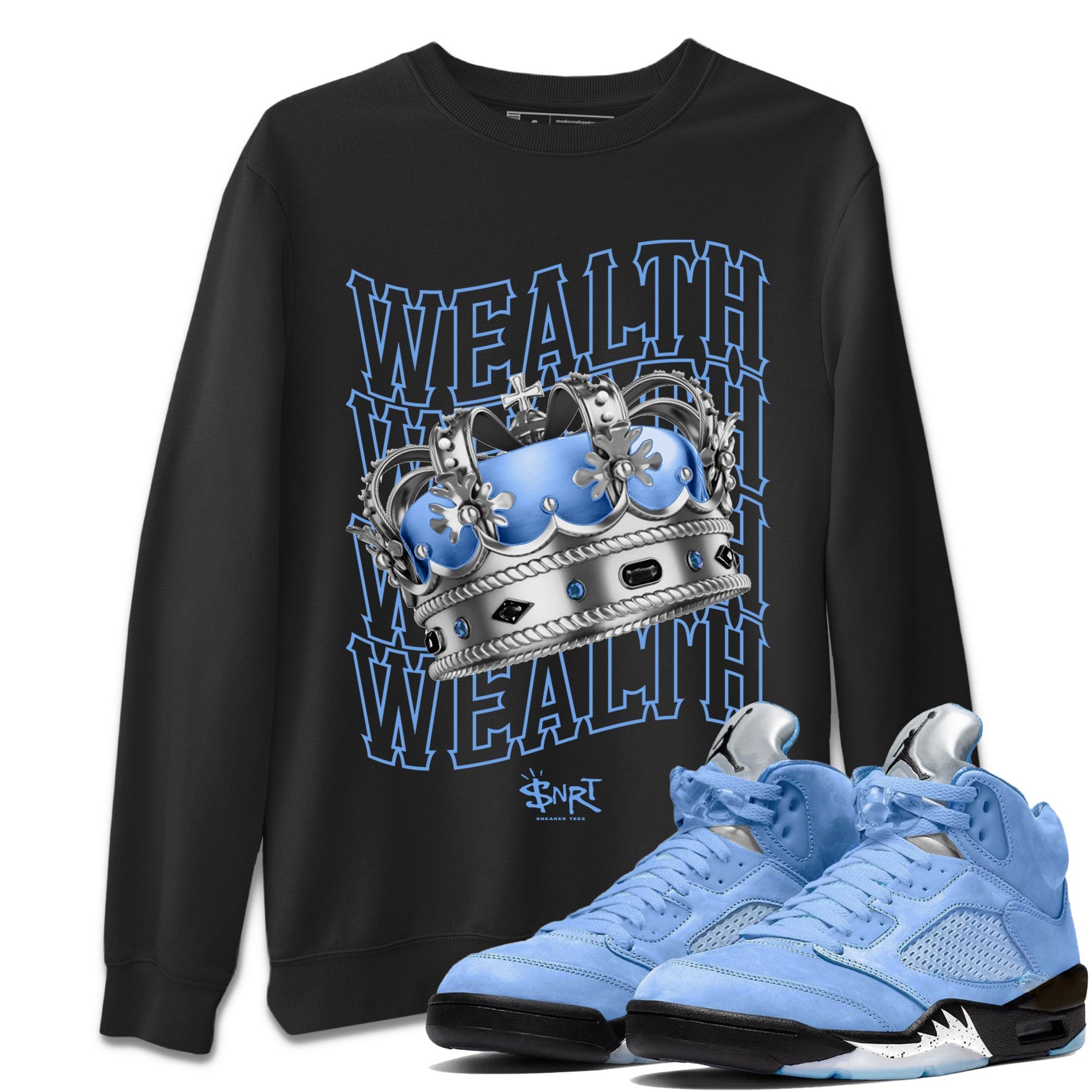 Air Jordan 5 UNC Sneaker Tees Drip Gear Zone Wealth Sneaker Tees Air Jordan 5 Retro UNC Shirt Unisex Shirts Black 1