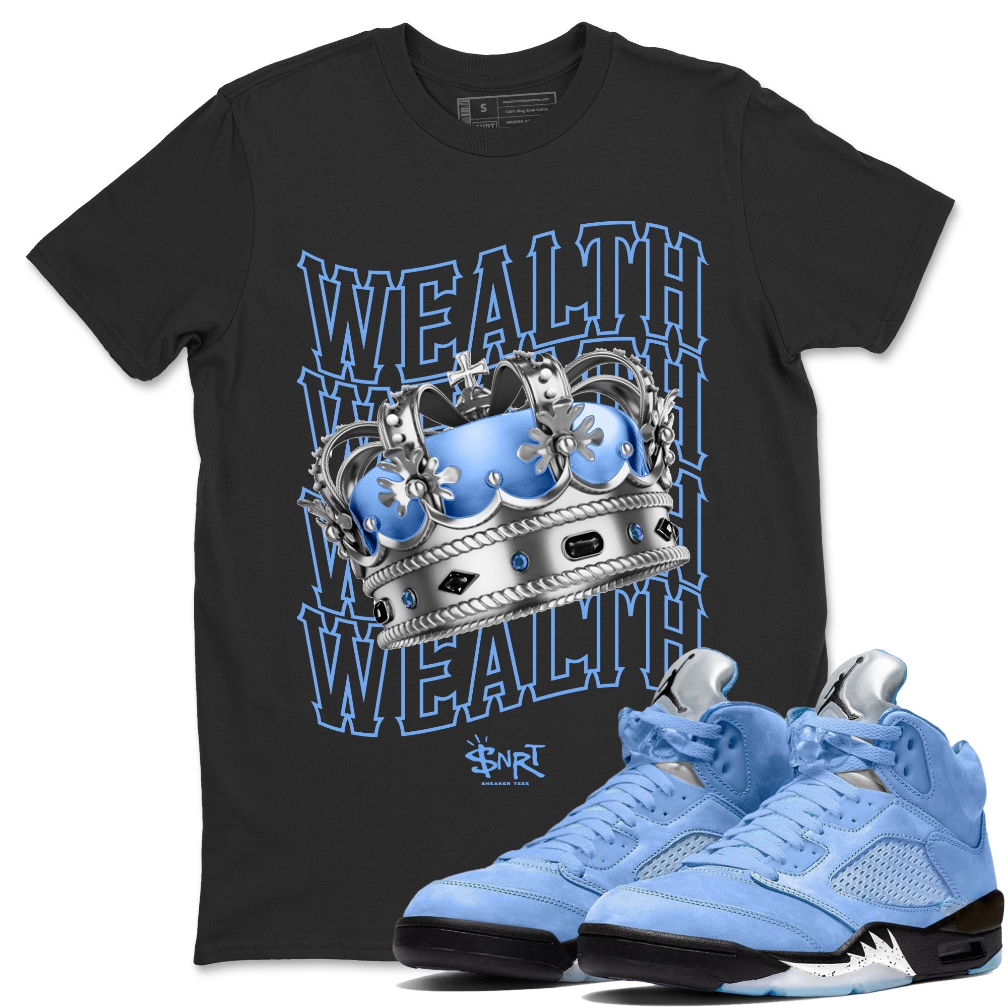 Air Jordan 5 UNC Sneaker Tees Drip Gear Zone Wealth Sneaker Tees Air Jordan 5 Retro UNC Shirt Unisex Shirts Black 1