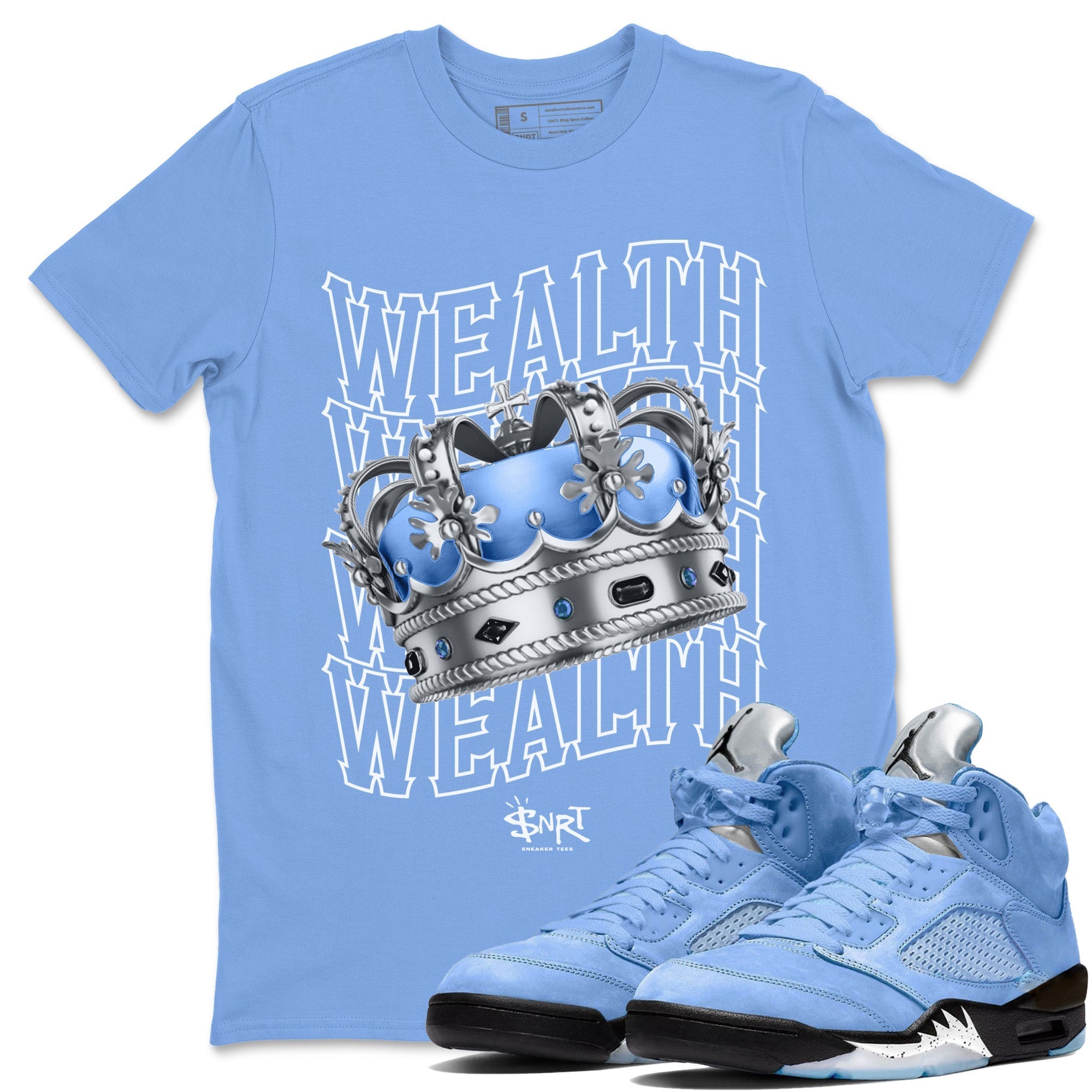 Air Jordan 5 UNC Wealth Crew Neck Sneaker Tees Air Jordan 5 Retro UNC Sneaker T-Shirts Size Chart