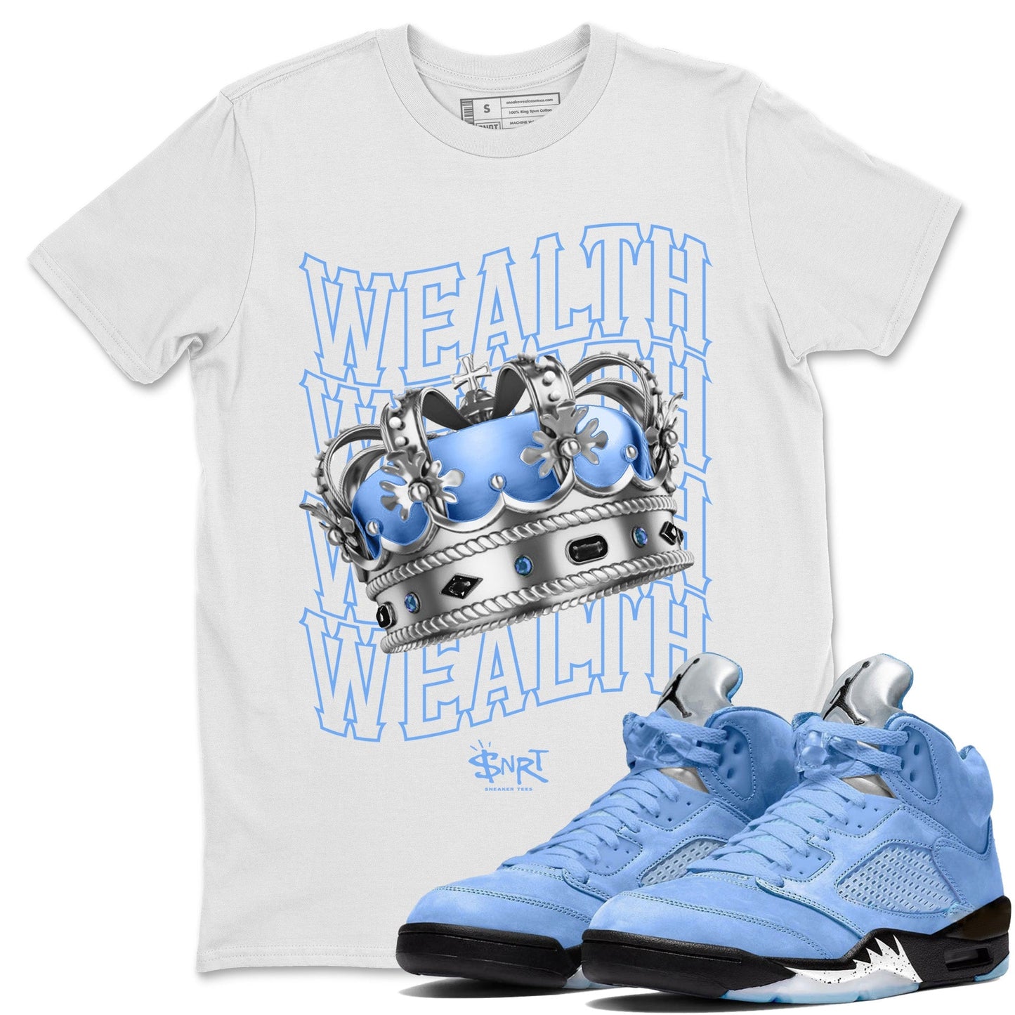 Air Jordan 5 UNC Sneaker Tees Drip Gear Zone Wealth Sneaker Tees Air Jordan 5 Retro UNC Shirt Unisex Shirts White 1