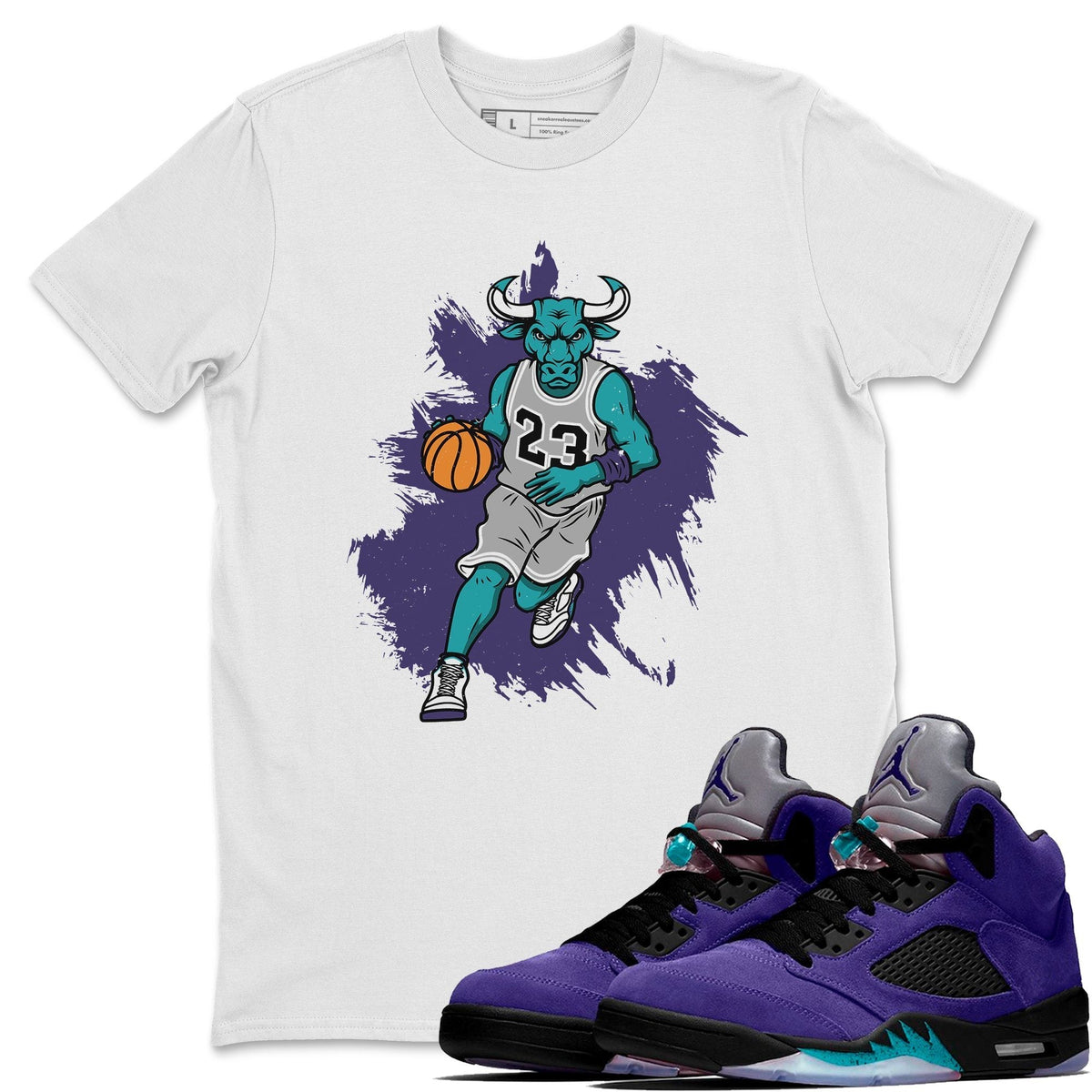 Jordan 5 Purple Grape Shirt To Match Jordans Bull Figure Sneaker Tees Jordan 5 Purple Grape Drip Gear Zone Sneaker Matching Clothing Unisex Shirts