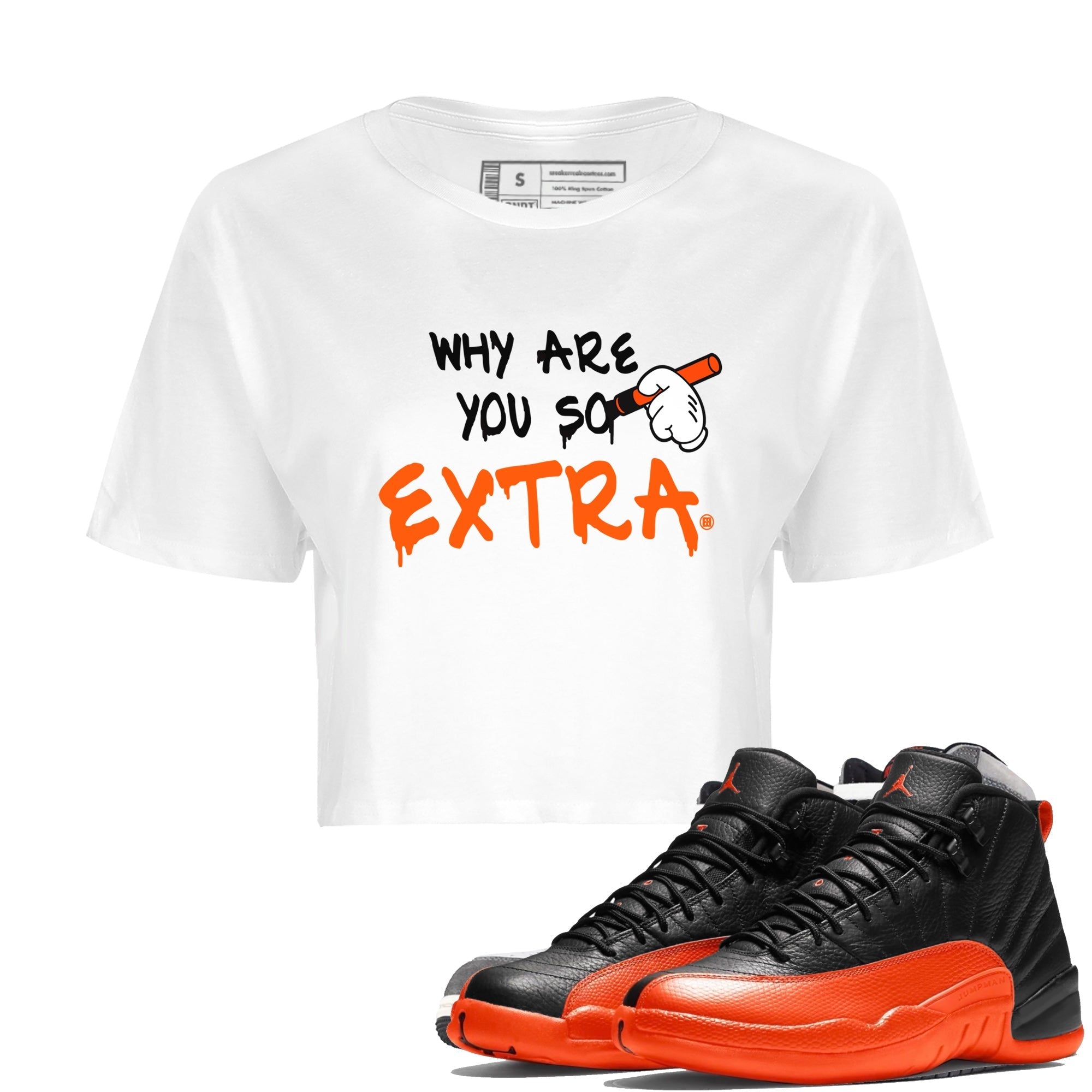 Air Jordan 12 Brilliant Orange Why Are You So Extra WMNS Cotton Sneaker Hoodie Air Jordan 12 Brilliant Orange Sneaker Crop Hoodie Size Chart