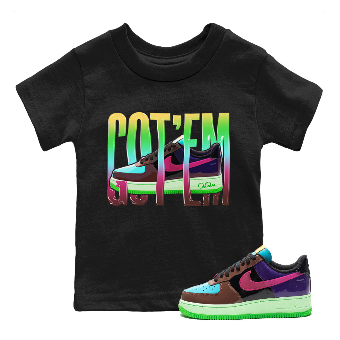 Air Force 1 Undefeated Fauna Brown Sneaker Match Tees Wiggling Gotem Sneaker Tees Air Force 1 Undefeated Fauna Brown Jordan to match sneaker T-Shirt Kids Shirts