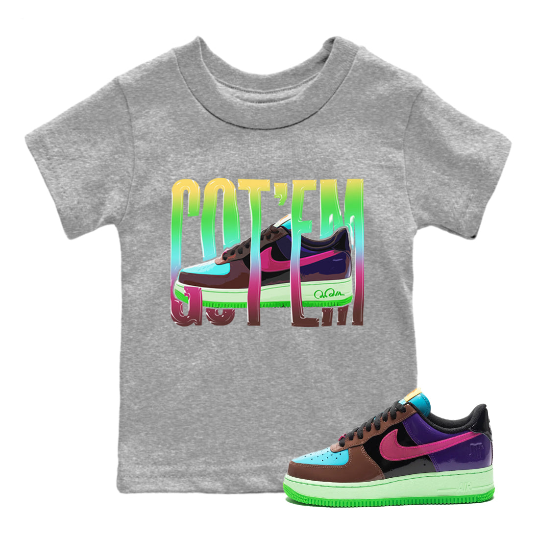 Air Force 1 Undefeated Fauna Brown Sneaker Match Tees Wiggling Gotem Sneaker Tees Air Force 1 Undefeated Fauna Brown Jordan to match sneaker T-Shirt Kids Shirts