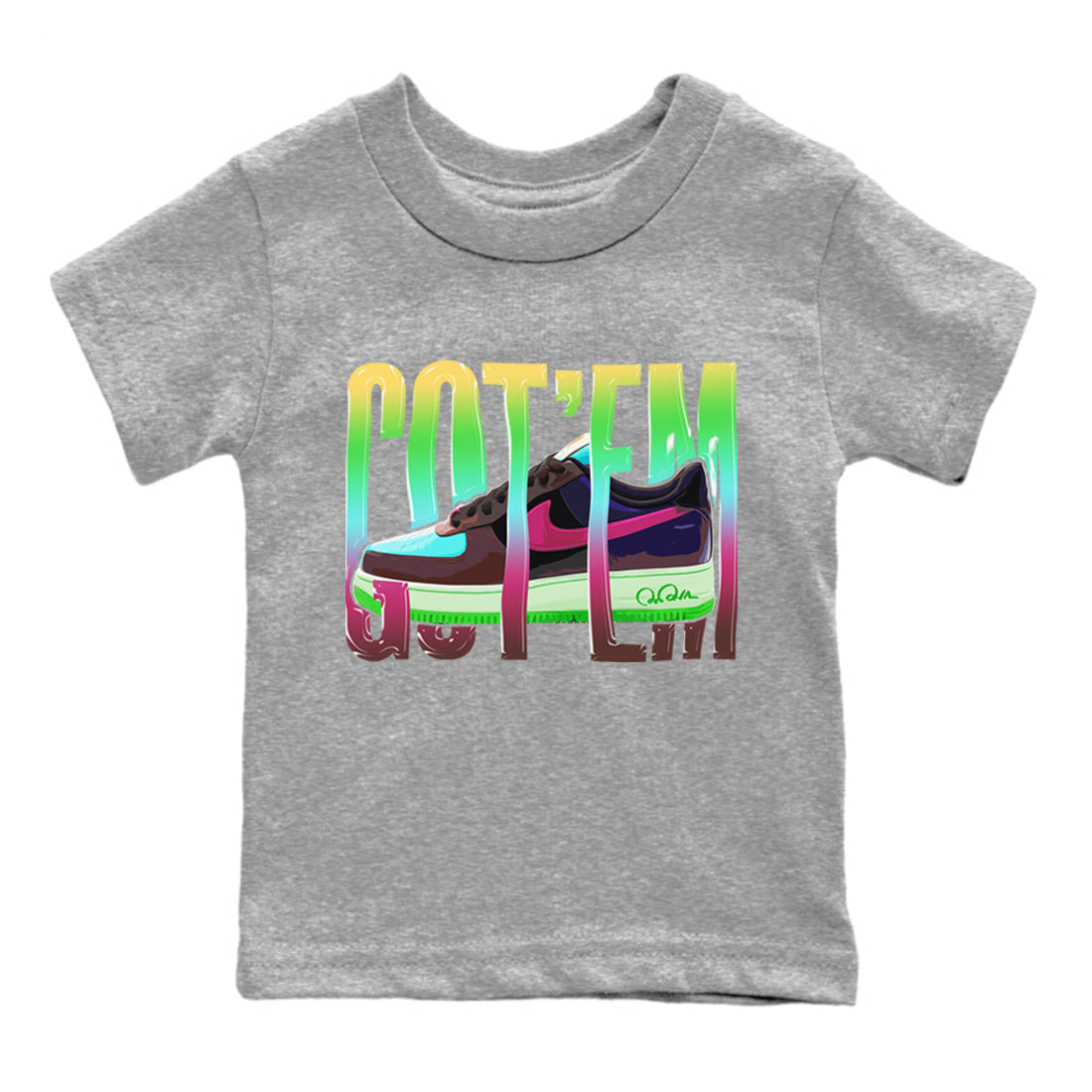 Air Force 1 Undefeated Fauna Brown Sneaker Match Tees Wiggling Gotem Sneaker Tees Air Force 1 Undefeated Fauna Brown Jordan to match sneaker T-Shirt Kids Shirts
