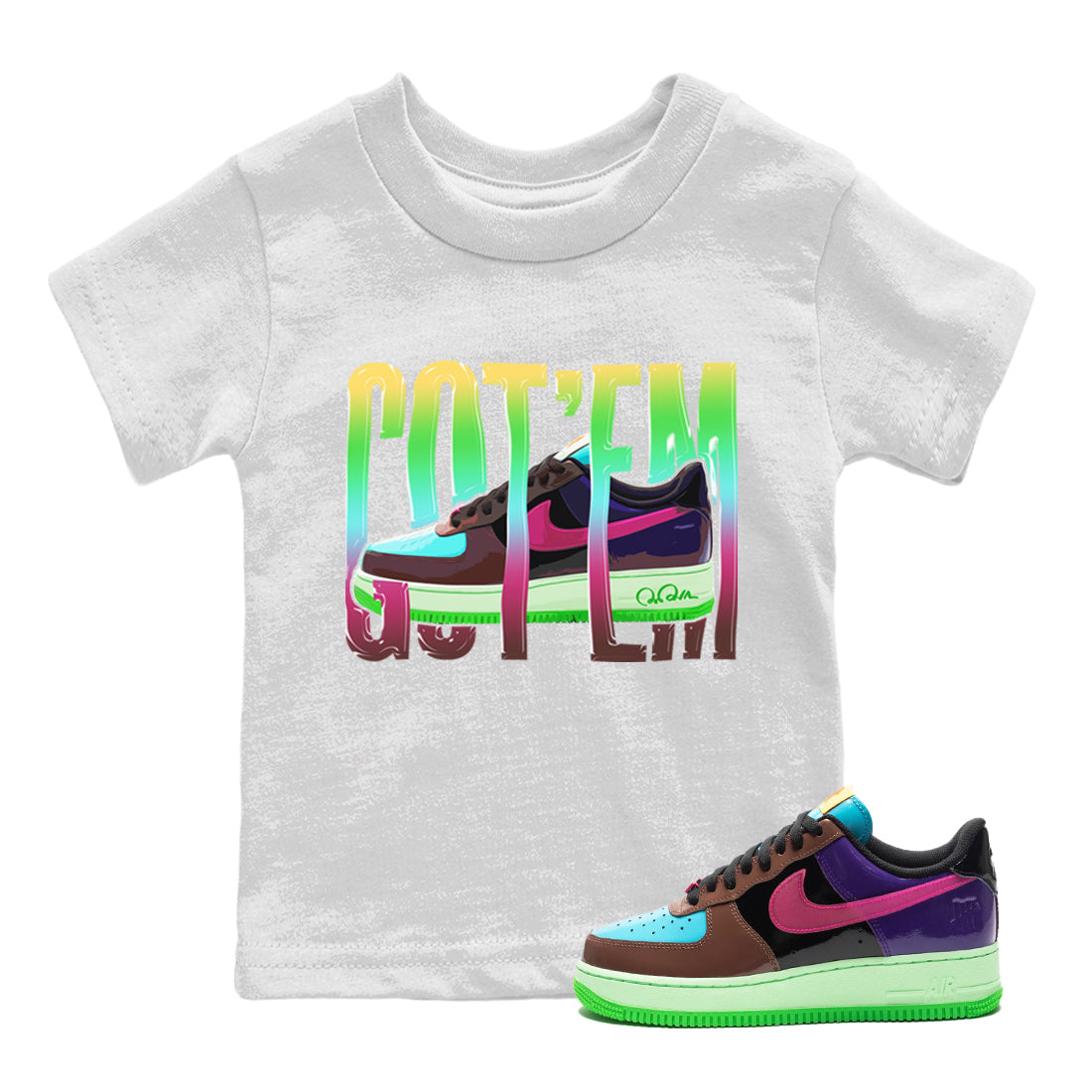 Air Force 1 Undefeated Fauna Brown Sneaker Match Tees Wiggling Gotem Sneaker Tees Air Force 1 Undefeated Fauna Brown Jordan to match sneaker T-Shirt Kids Shirts
