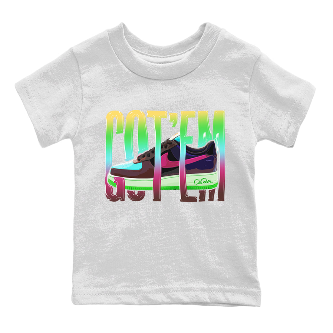 Air Force 1 Undefeated Fauna Brown Sneaker Match Tees Wiggling Gotem Sneaker Tees Air Force 1 Undefeated Fauna Brown Jordan to match sneaker T-Shirt Kids Shirts