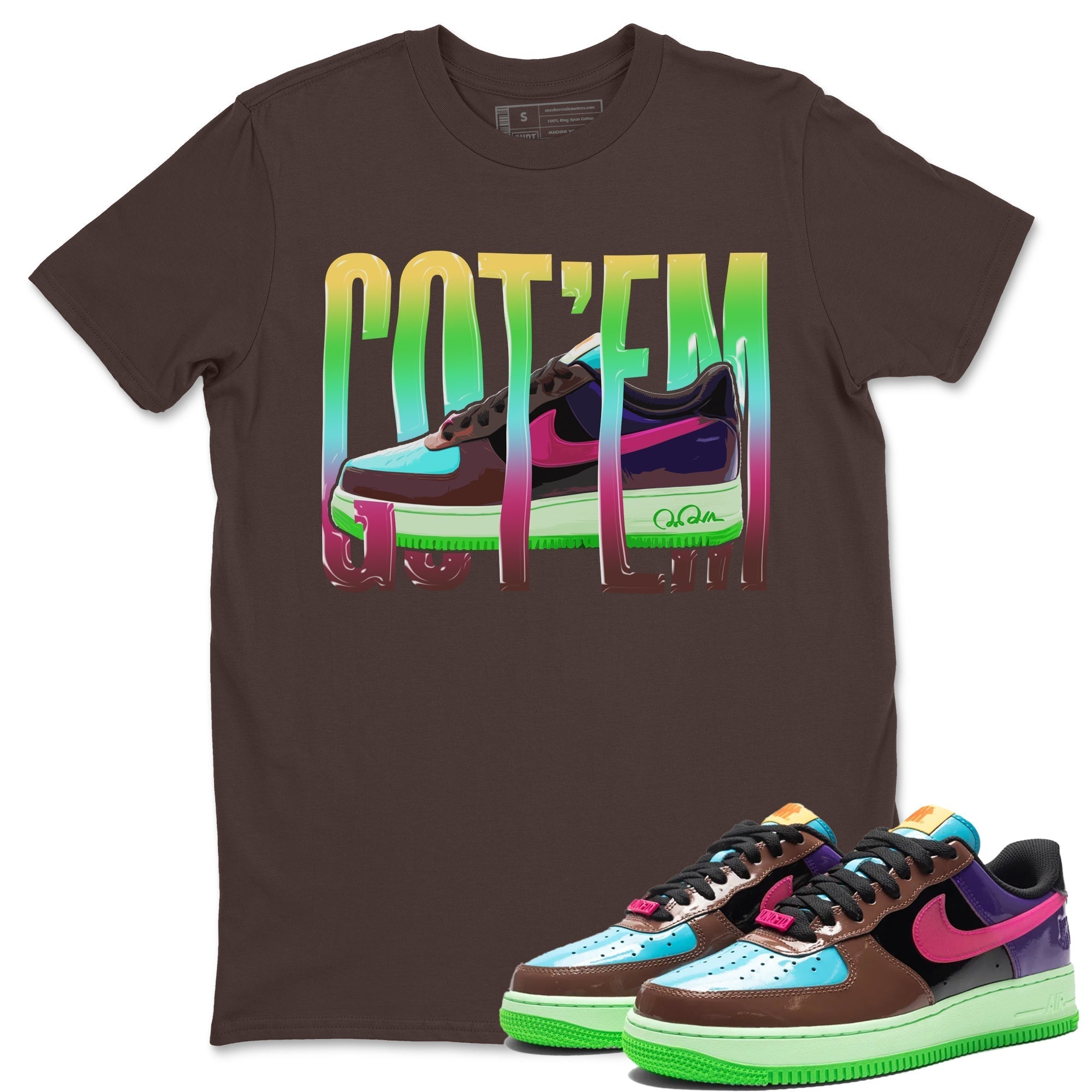 Air Force 1 Undefeated Fauna Brown Sneaker Match Tees Wiggling Gotem Sneaker Tees Air Force 1 Undefeated Fauna Brown Jordan to match sneaker T-Shirt Crew Neck Shirts