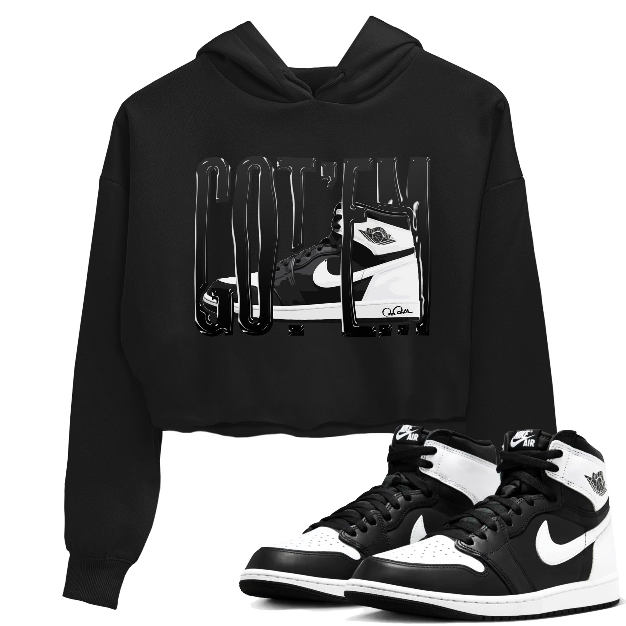 1s Black White shirt to match jordans Wiggling Gotem sneaker tees Air Jordan 1 High OG Black White Drip Gear Zone Black 1 crop length shirt