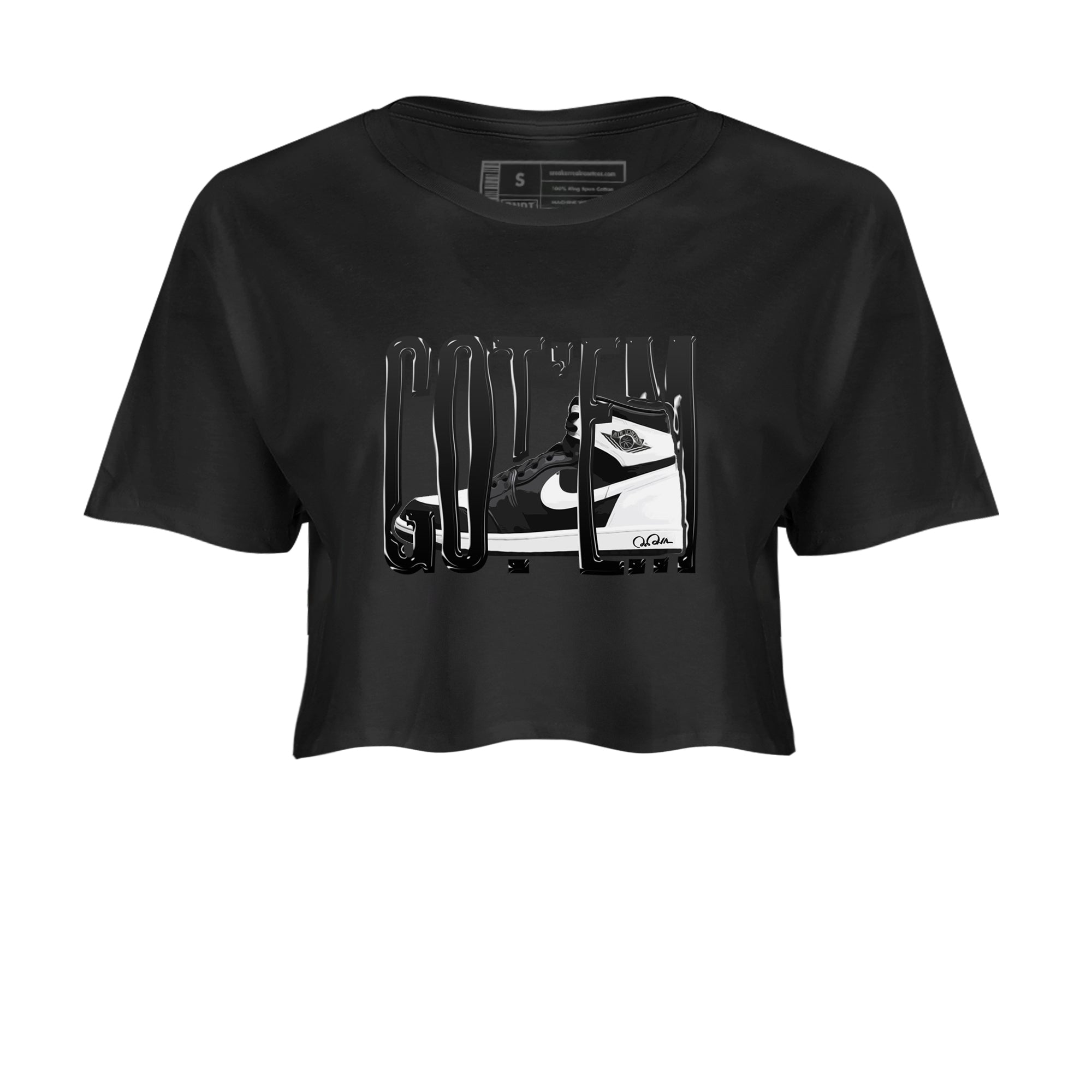 1s Black White shirt to match jordans Wiggling Gotem sneaker tees Air Jordan 1 High OG Black White Drip Gear Zone Black 2 crop length shirt