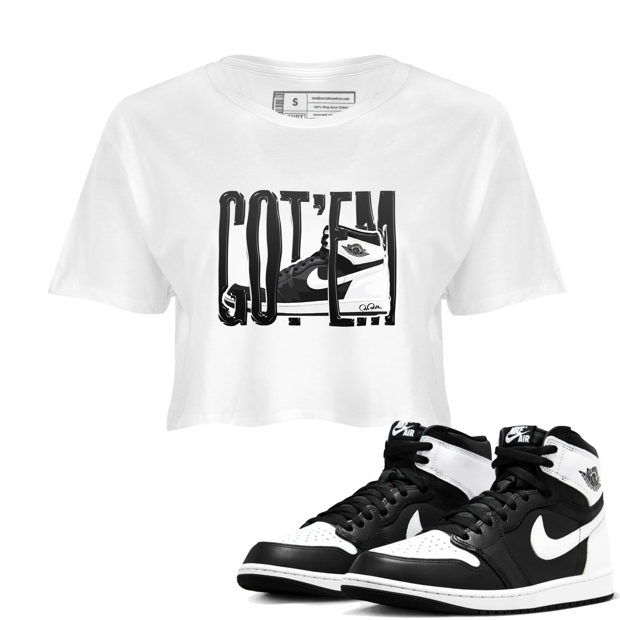 1s Black White shirt to match jordans Wiggling Gotem sneaker tees Air Jordan 1 High OG Black White Drip Gear Zone White 1 crop length shirt