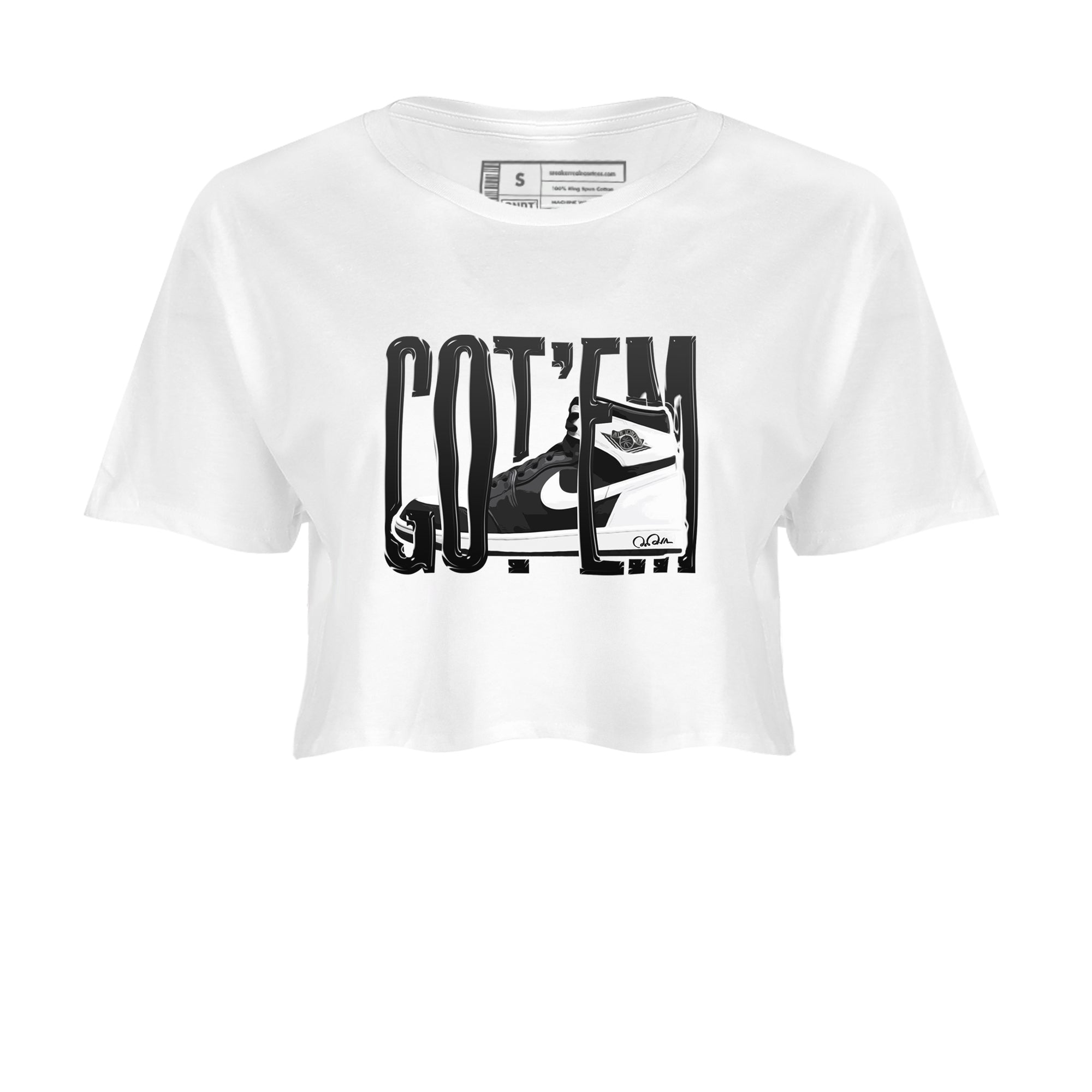 1s Black White shirt to match jordans Wiggling Gotem sneaker tees Air Jordan 1 High OG Black White Drip Gear Zone White 2 crop length shirt