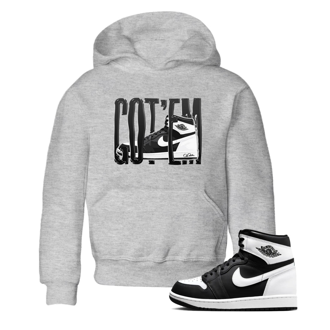 1s Black White shirt to match jordans Wiggling Gotem sneaker tees Air Jordan 1 High OG Black White Drip Gear Zone baby toddler Heather Grey 1 cotton Shirt