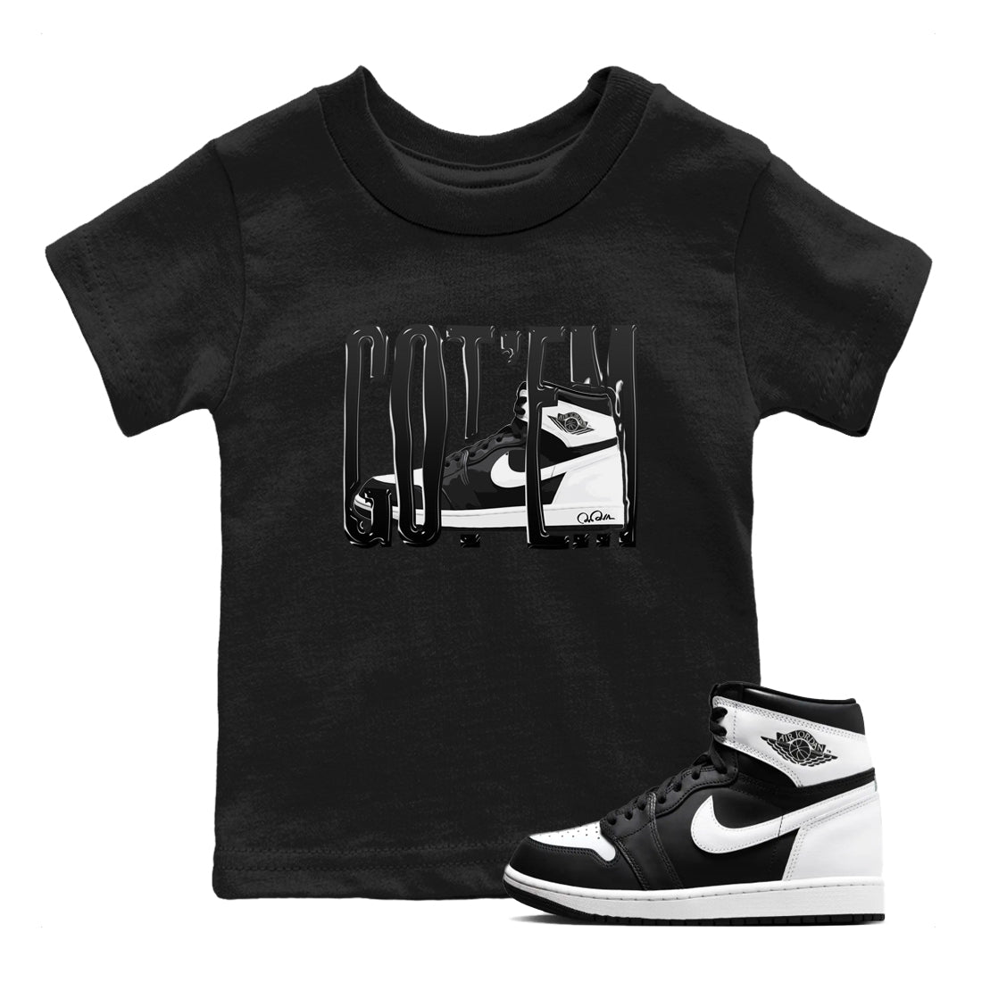 1s Black White shirt to match jordans Wiggling Gotem sneaker tees Air Jordan 1 High OG Black White Drip Gear Zone baby toddler Black 1 cotton Shirt