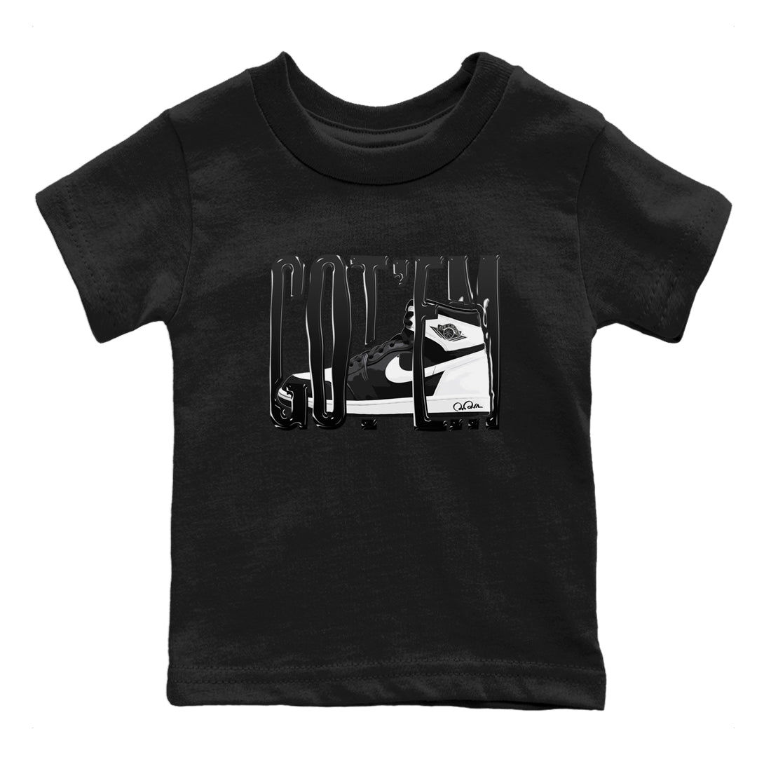 1s Black White shirt to match jordans Wiggling Gotem sneaker tees Air Jordan 1 High OG Black White Drip Gear Zone baby toddler Black 2 cotton Shirt