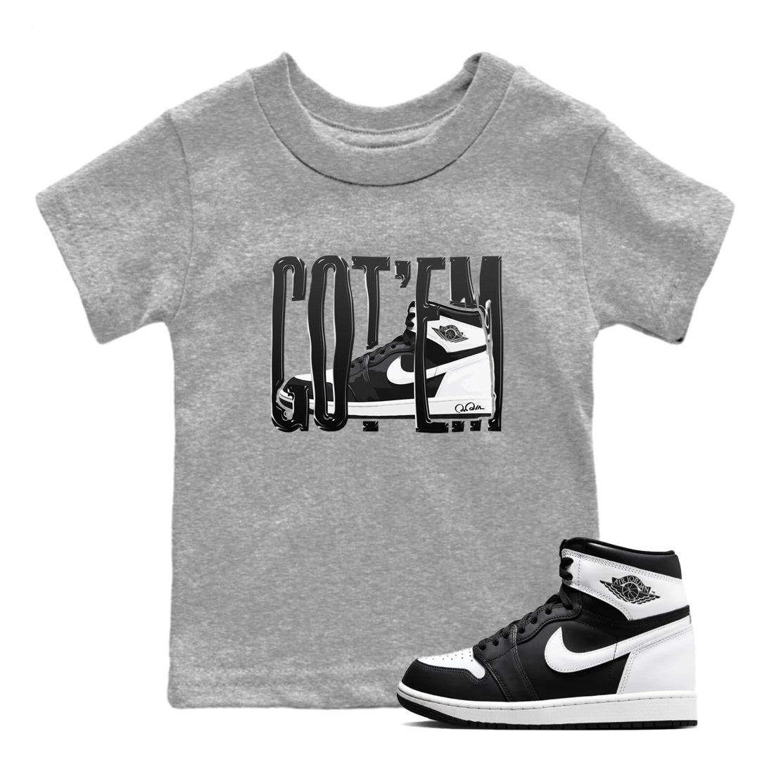 1s Black White shirt to match jordans Wiggling Gotem sneaker tees Air Jordan 1 High OG Black White Drip Gear Zone baby toddler Heather Grey 1 cotton Shirt