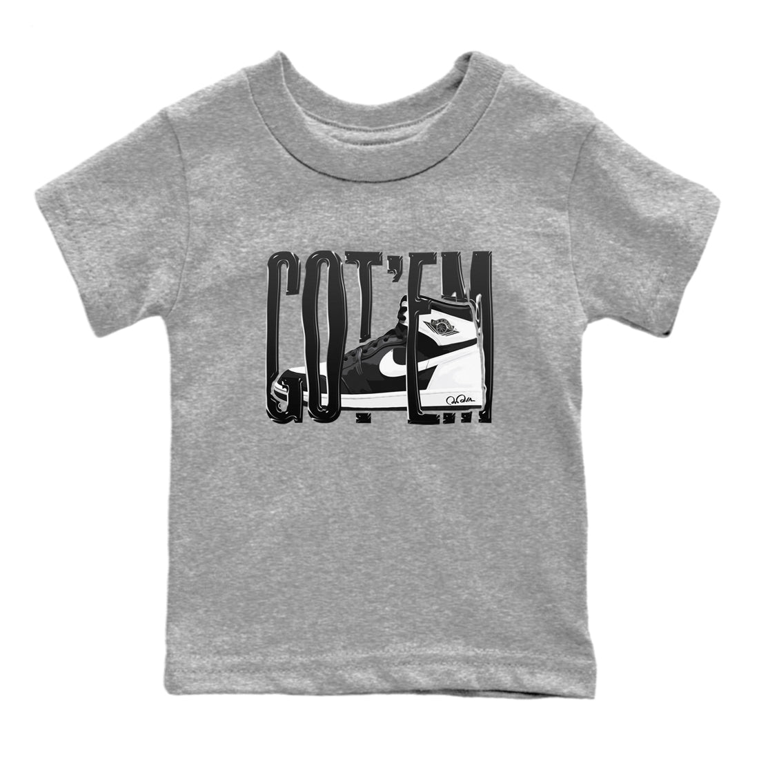 1s Black White shirt to match jordans Wiggling Gotem sneaker tees Air Jordan 1 High OG Black White Drip Gear Zone baby toddler Heather Grey 2 cotton Shirt