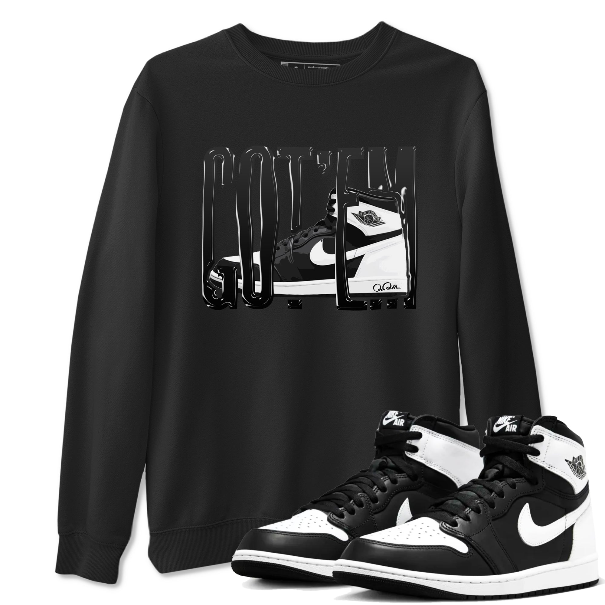 1s Black White shirt to match jordans Wiggling Gotem sneaker tees Air Jordan 1 High OG Black White Drip Gear Zone unisex cotton Black 1 crew neck shirt