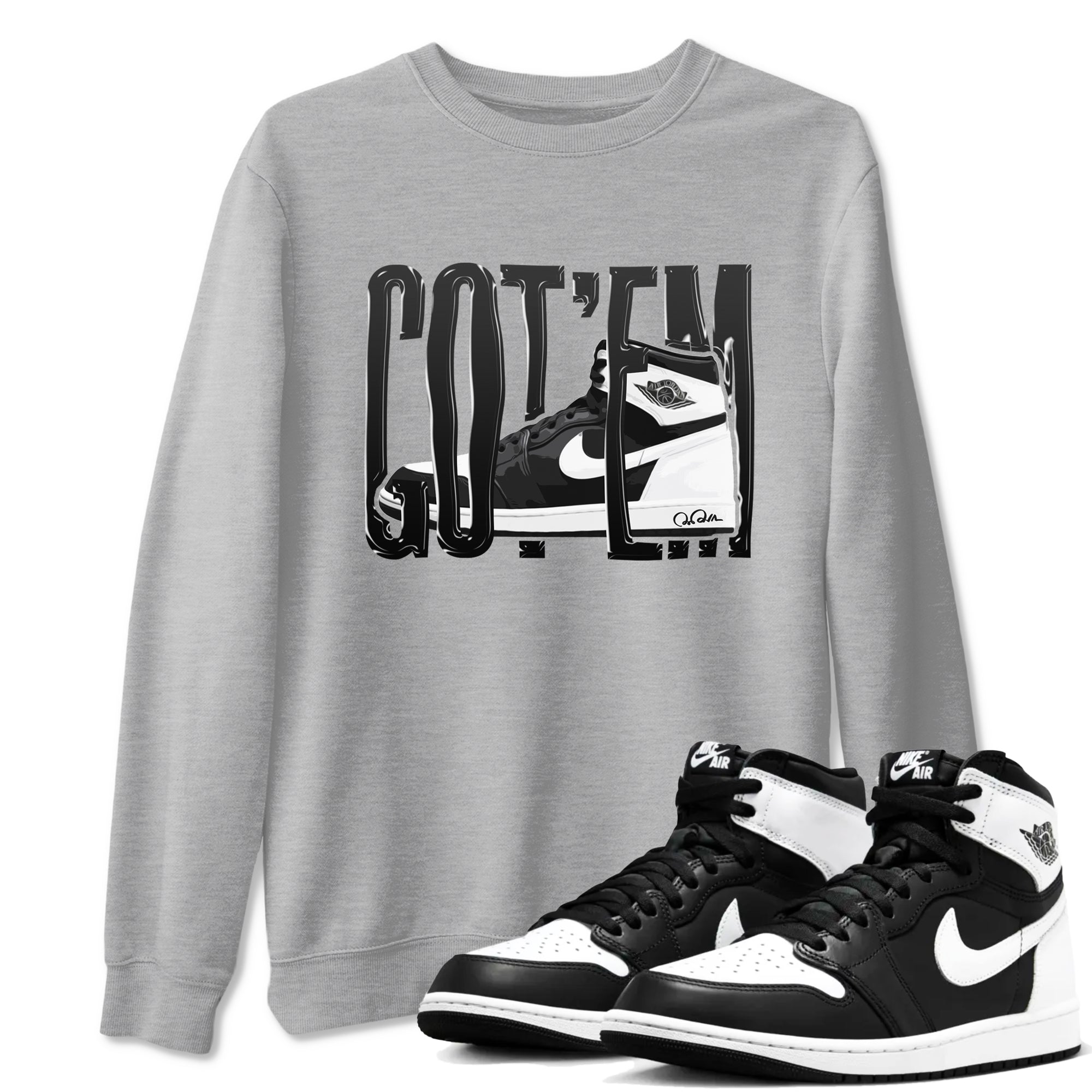 1s Black White shirt to match jordans Wiggling Gotem sneaker tees Air Jordan 1 High OG Black White Drip Gear Zone unisex cotton Heather Grey 1 crew neck shirt