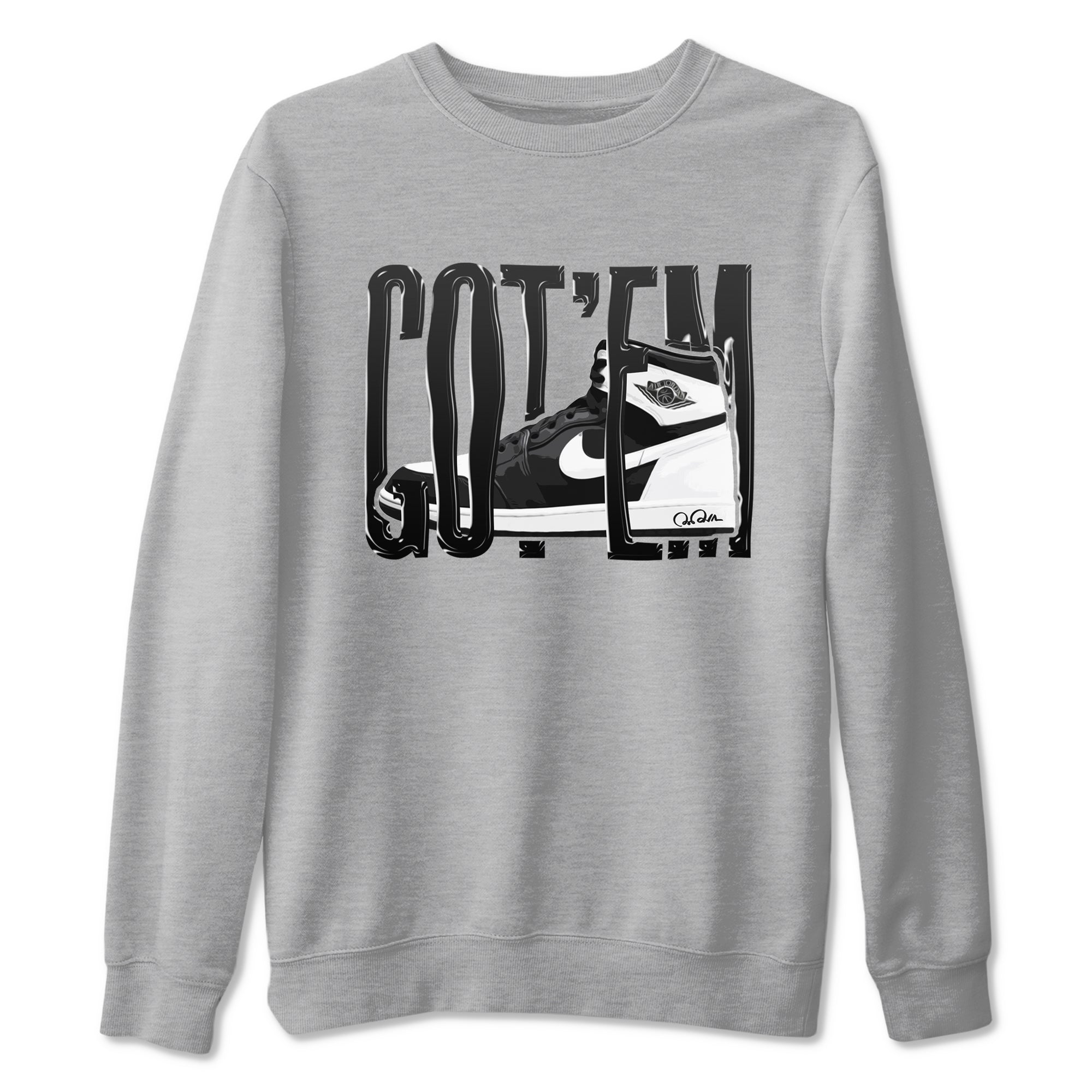 1s Black White shirt to match jordans Wiggling Gotem sneaker tees Air Jordan 1 High OG Black White Drip Gear Zone unisex cotton Heather Grey 2 crew neck shirt