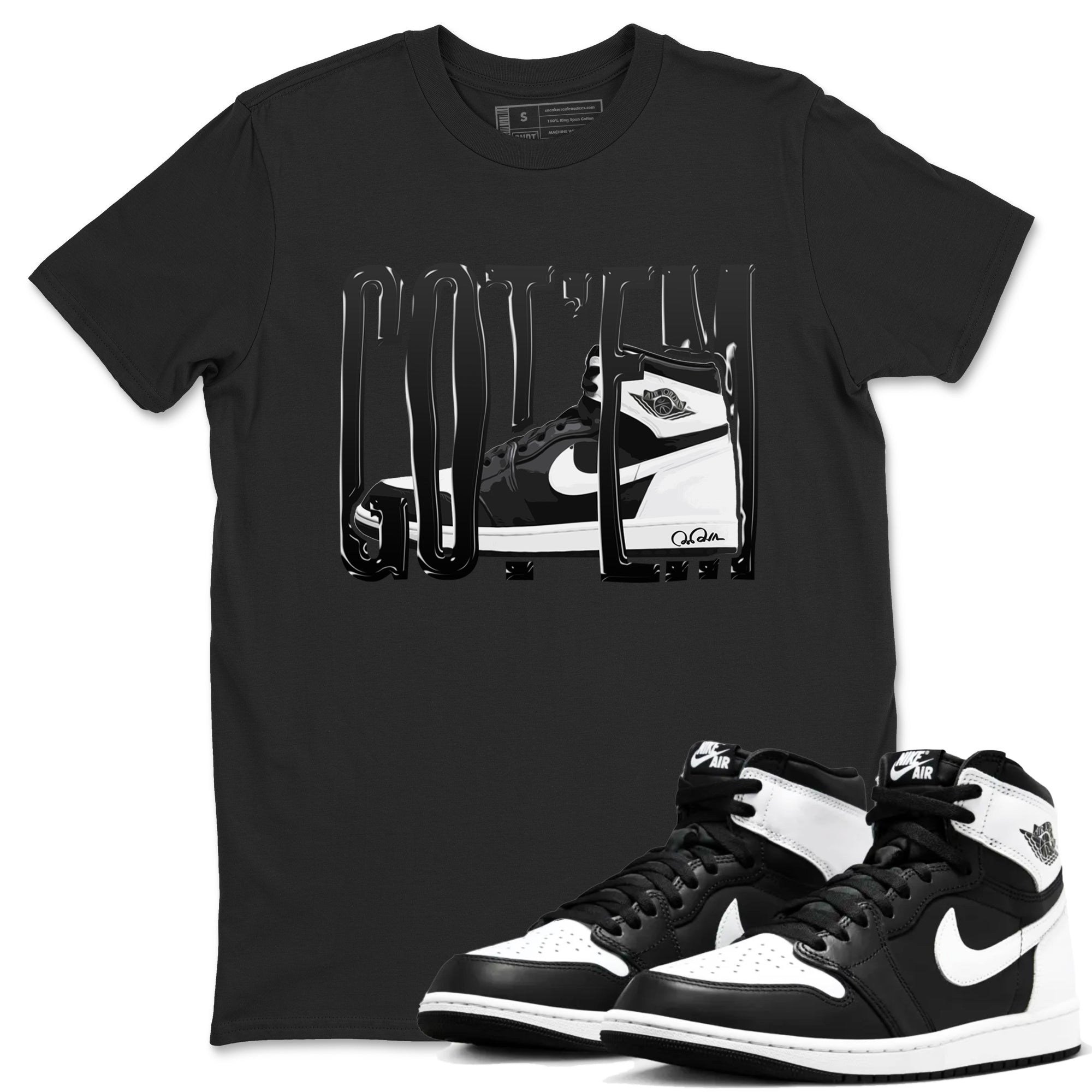 1s Black White shirt to match jordans Wiggling Gotem sneaker tees Air Jordan 1 High OG Black White Drip Gear Zone unisex cotton Black 1 crew neck shirt