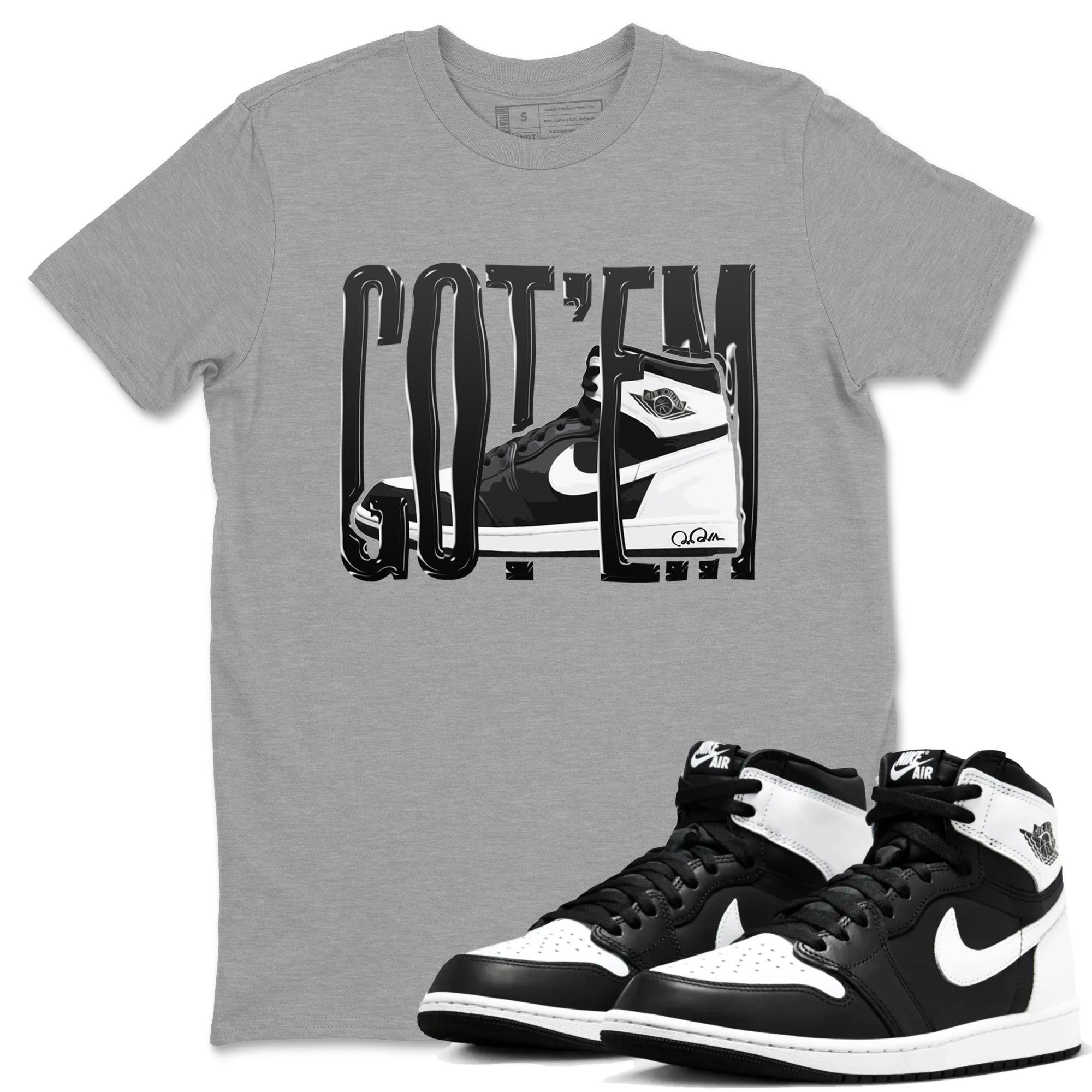 1s Black White shirt to match jordans Wiggling Gotem sneaker tees Air Jordan 1 High OG Black White Drip Gear Zone unisex cotton Heather Grey 1 crew neck shirt