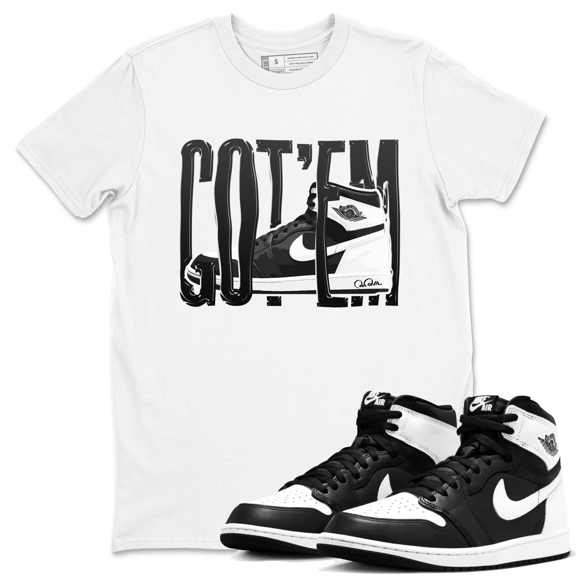 1s Black White shirt to match jordans Wiggling Gotem sneaker tees Air Jordan 1 High OG Black White Drip Gear Zone unisex cotton White 1 crew neck shirt