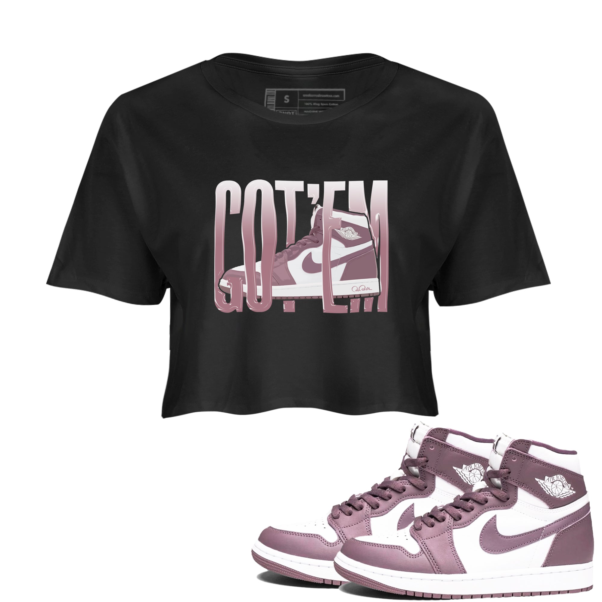 Air Jordan 1 Mauve shirt to match jordans Wiggling Gotem crew neck streetwear t-shirt AJ1Mauve Drip Gear Zone Black 1 Crop Sneaker Matching Tee