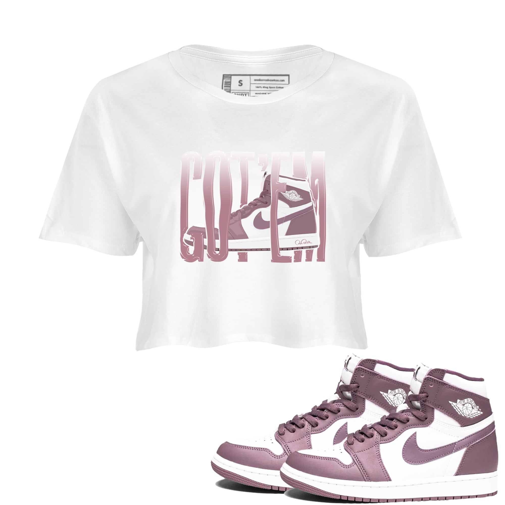 Air Jordan 1 Mauve shirt to match jordans Wiggling Gotem crew neck streetwear t-shirt AJ1Mauve Drip Gear Zone White 1 Crop Sneaker Matching Tee