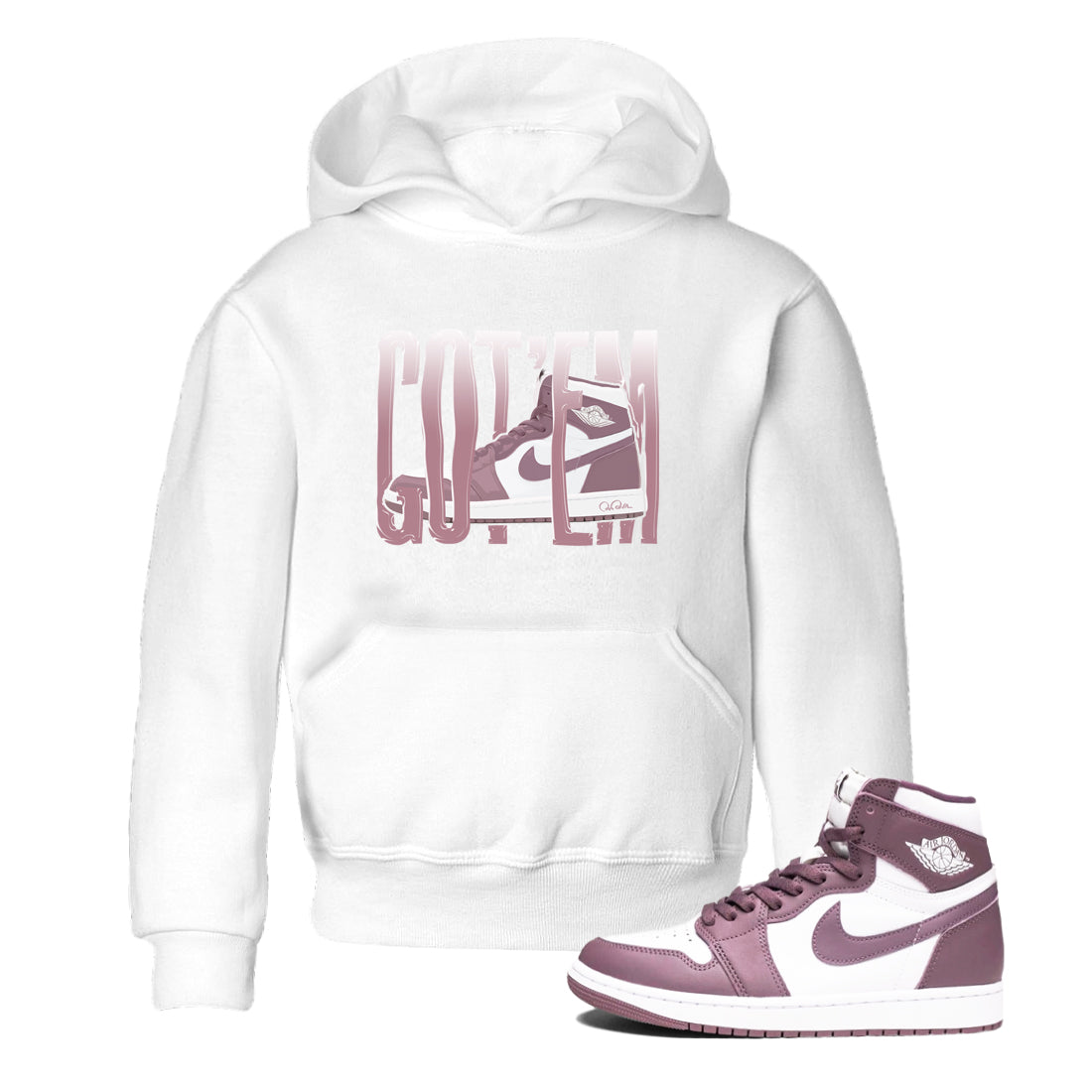 Air Jordan 1 Mauve shirt to match jordans Wiggling Gotem crew neck streetwear t-shirt AJ1Mauve Drip Gear Zone Baby Toddler White 1 Sneaker Matching Tee