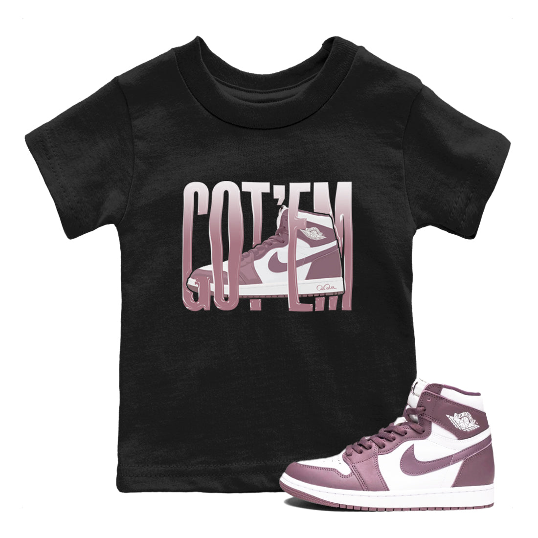 Air Jordan 1 Mauve shirt to match jordans Wiggling Gotem crew neck streetwear t-shirt AJ1Mauve Drip Gear Zone Baby Toddler Black 1 Sneaker Matching Tee