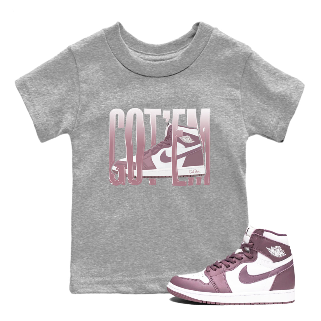 Air Jordan 1 Mauve shirt to match jordans Wiggling Gotem crew neck streetwear t-shirt AJ1Mauve Drip Gear Zone Baby Toddler Heather Grey 1 Sneaker Matching Tee
