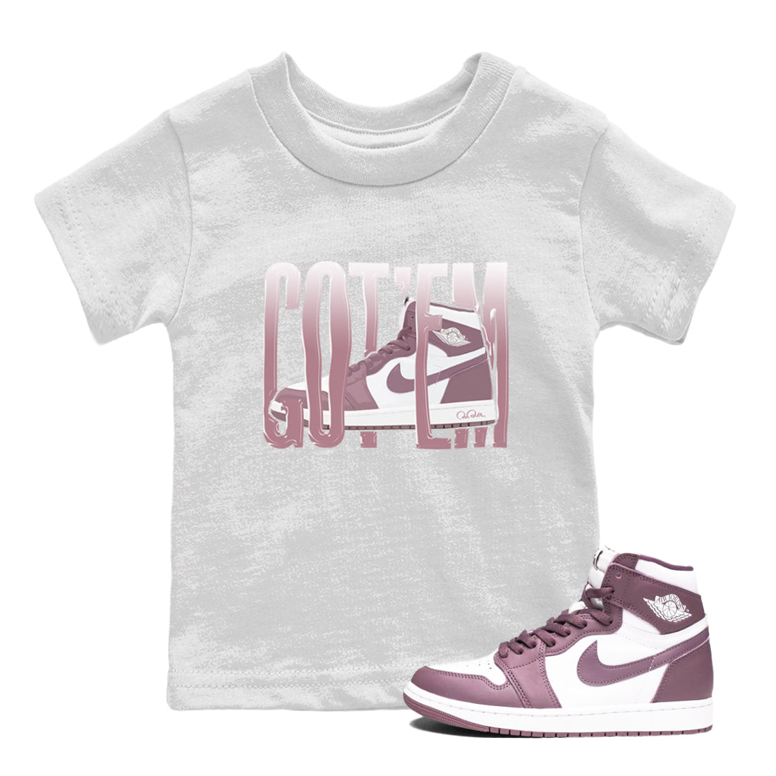 Air Jordan 1 Mauve shirt to match jordans Wiggling Gotem crew neck streetwear t-shirt AJ1Mauve Drip Gear Zone Baby Toddler White 1 Sneaker Matching Tee