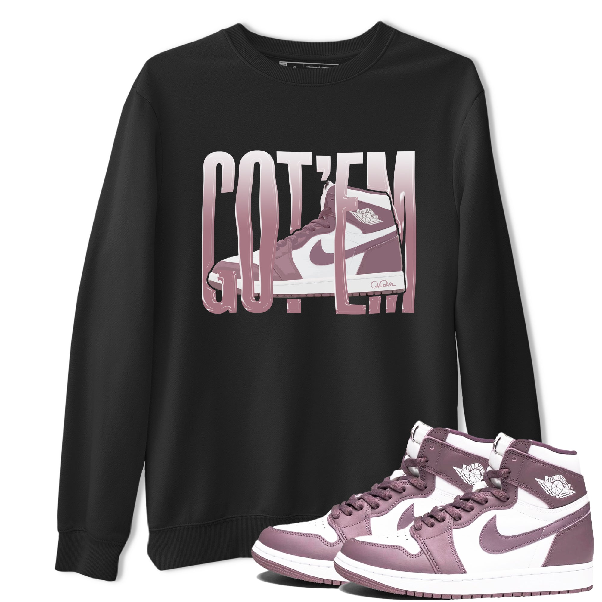 Air Jordan 1 Mauve shirt to match jordans Wiggling Gotem crew neck streetwear t-shirt AJ1Mauve Drip Gear Zone Unisex Black 1 Sneaker Matching Tee