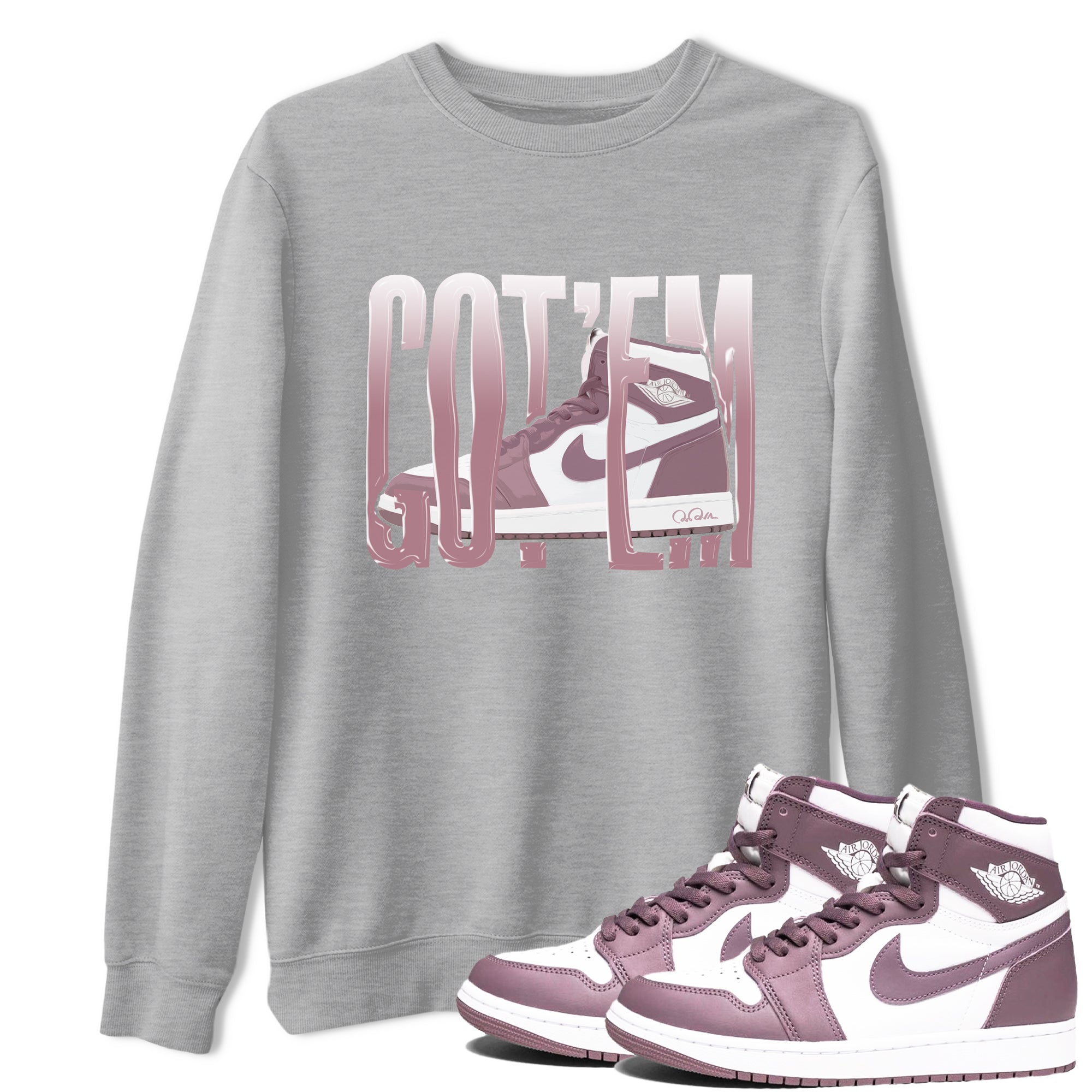 Air Jordan 1 Mauve shirt to match jordans Wiggling Gotem crew neck streetwear t-shirt AJ1Mauve Drip Gear Zone Unisex Heather Grey 1 Sneaker Matching Tee