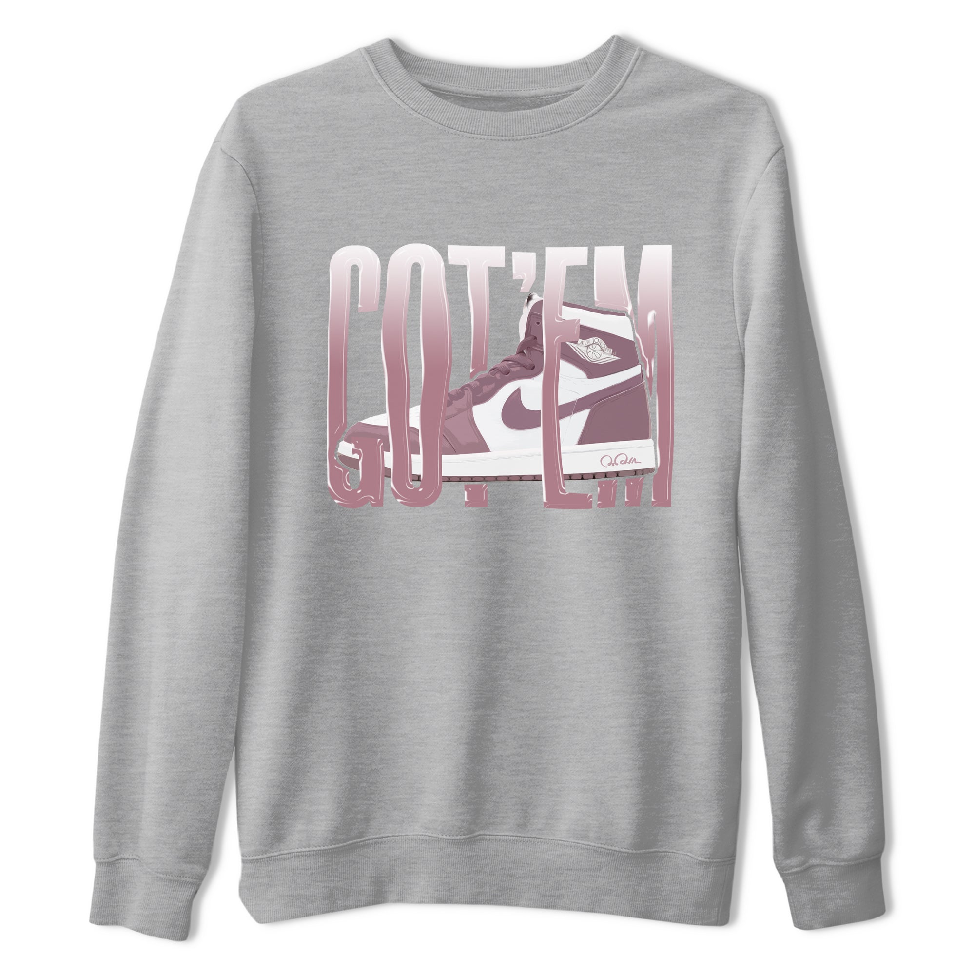 Air Jordan 1 Mauve shirt to match jordans Wiggling Gotem crew neck streetwear t-shirt AJ1Mauve Drip Gear Zone Unisex Heather Grey 2 Sneaker Matching Tee