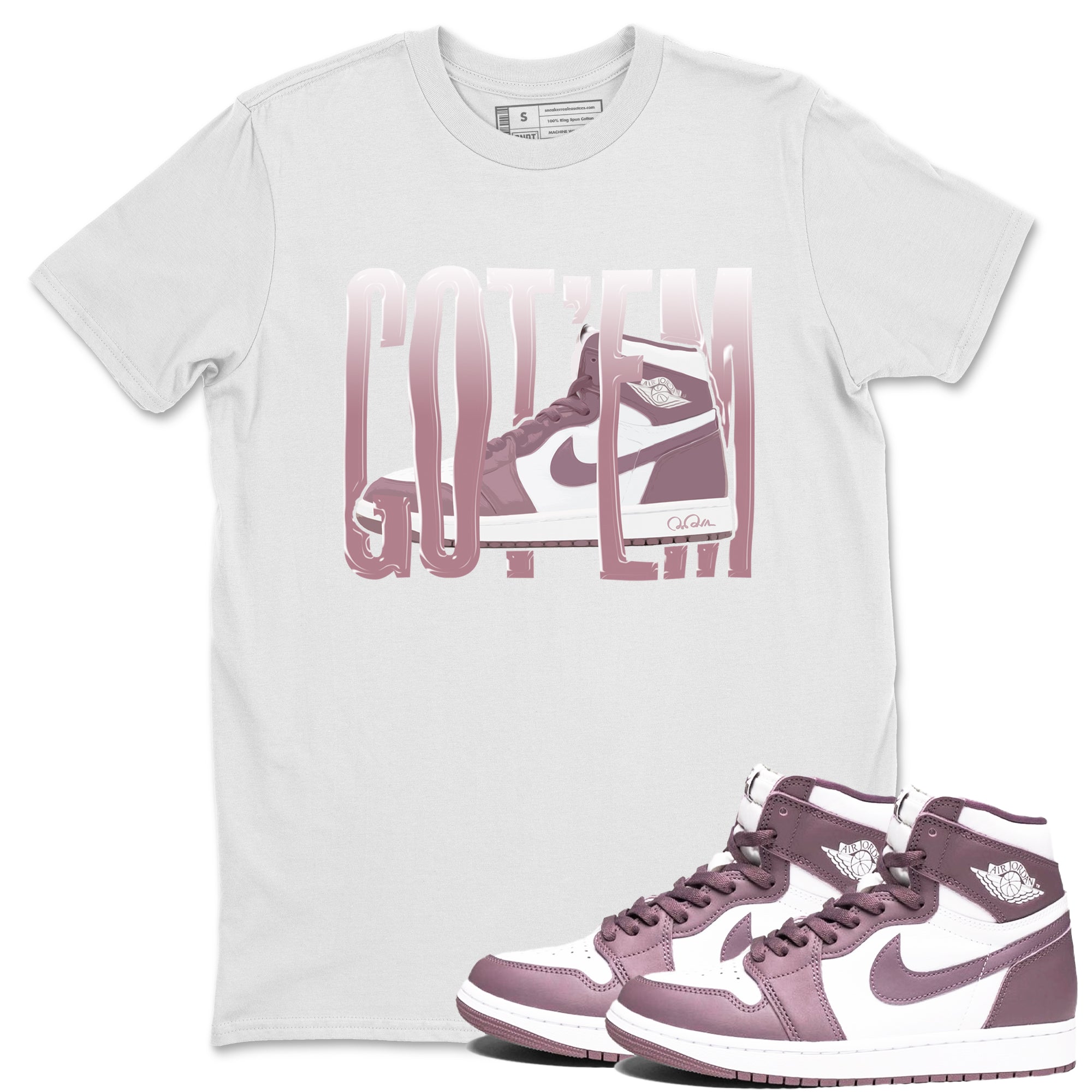 Air Jordan 1 Mauve shirt to match jordans Wiggling Gotem crew neck streetwear t-shirt AJ1Mauve Drip Gear Zone Unisex White 1 Sneaker Matching Tee