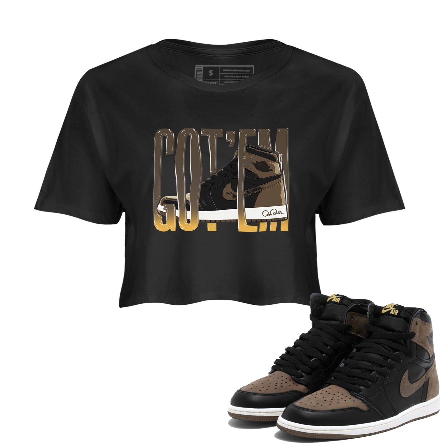 Air Jordan 1 Palomino shirt to match jordans Wiggling Gotem Streetwear Sneaker Shirt AJ1 High Palomino Drip Gear Zone Sneaker Matching Clothing Black 1 Crop T-Shirt