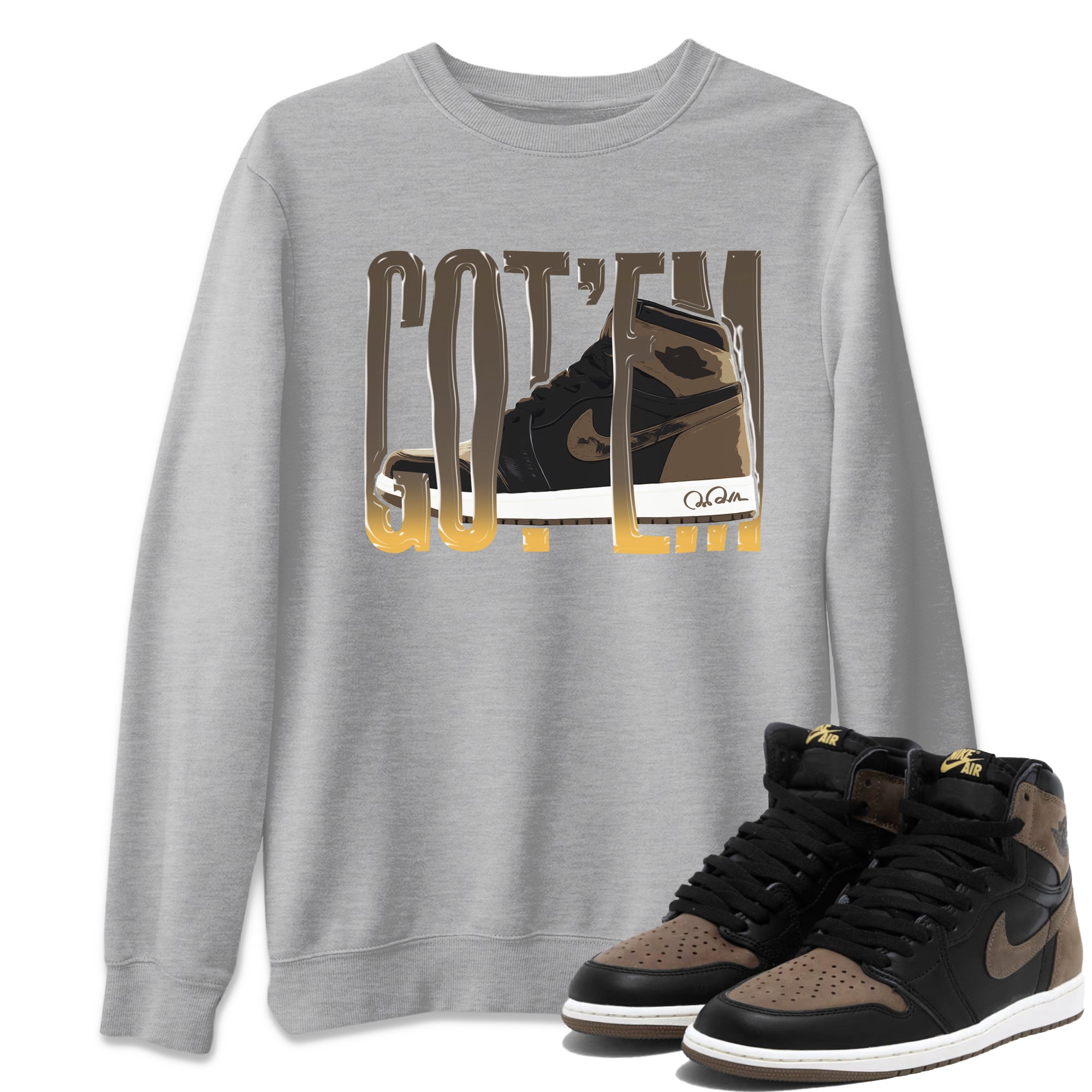 Air Jordan 1 Palomino shirt to match jordans Wiggling Gotem Streetwear Sneaker Shirt AJ1 High Palomino Drip Gear Zone Sneaker Matching Clothing Unisex Heather Grey 1 T-Shirt