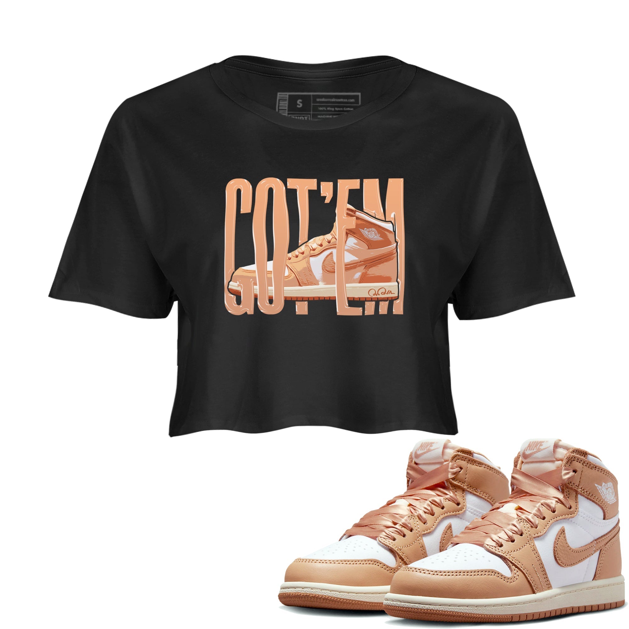 Air Jordan 1 Praline shirt to match jordans Wiggling Gotem Streetwear Sneaker Shirt AJ1Praline Drip Gear Zone Sneaker Matching Clothing Black 1 Crop T-Shirt