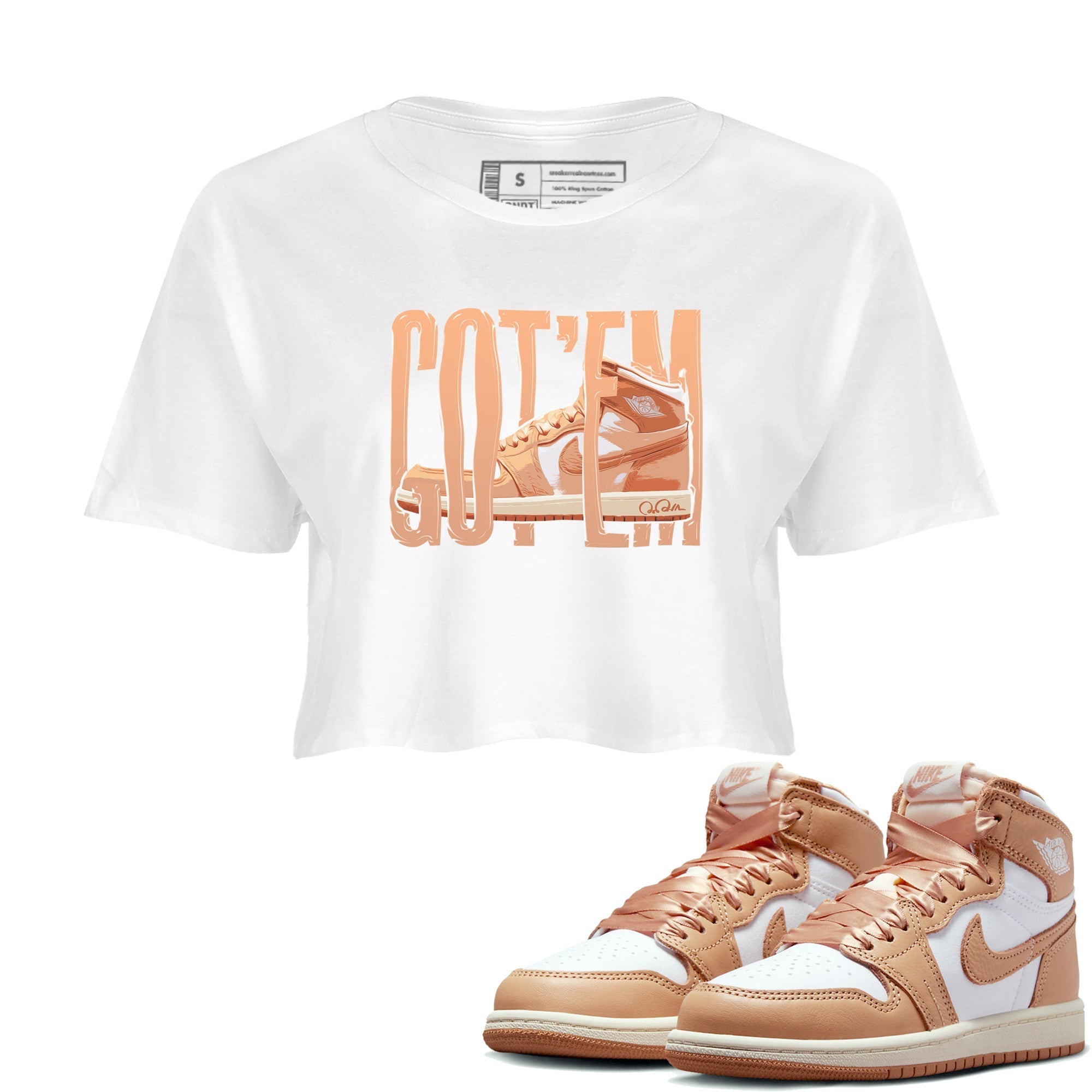 Air Jordan 1 Praline shirt to match jordans Wiggling Gotem Streetwear Sneaker Shirt AJ1Praline Drip Gear Zone Sneaker Matching Clothing White 1 Crop T-Shirt