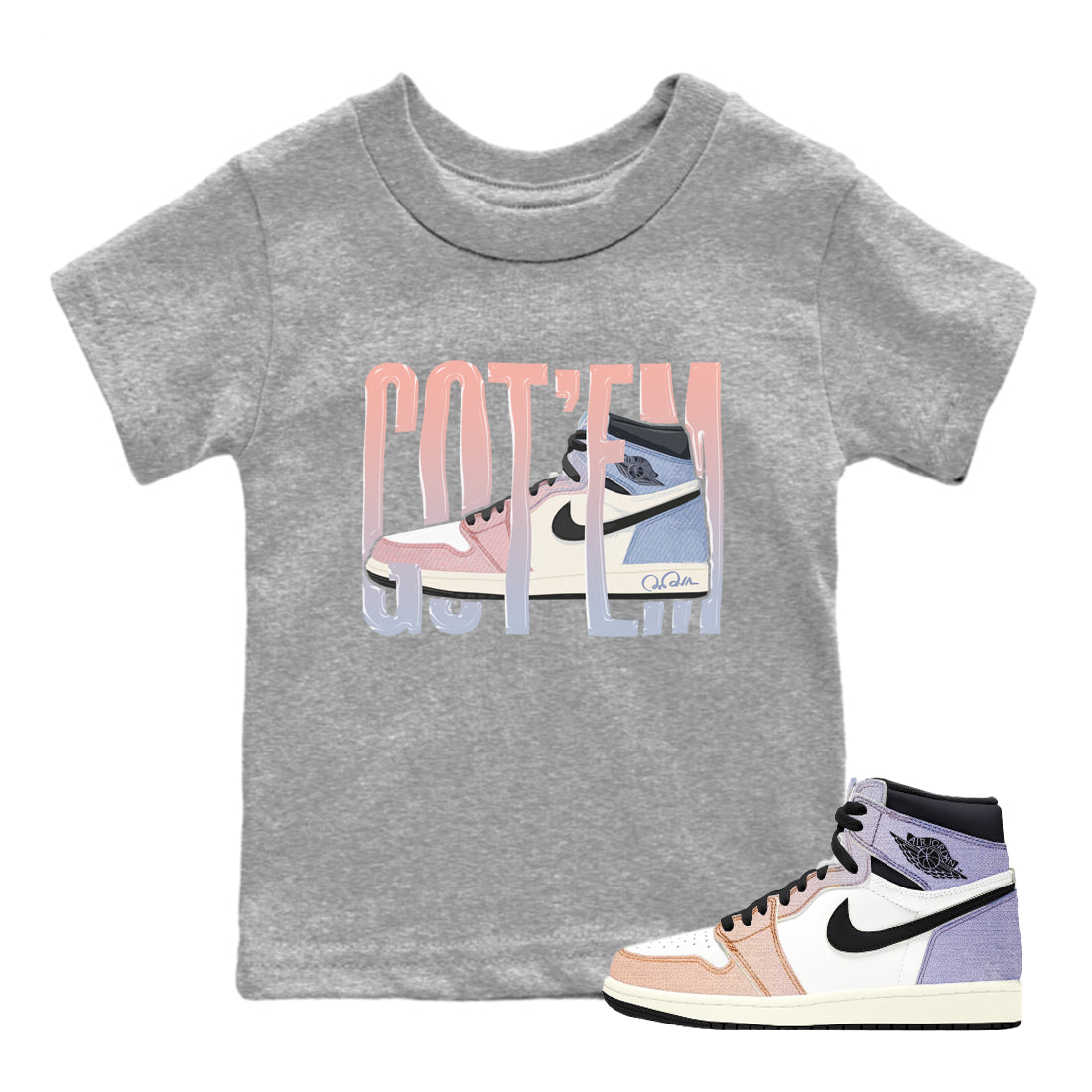 Air Jordan 1 Skyline Wiggling Gotem Baby and Kids Sneaker Tees Air Jordan 1 Skyline Kids Sneaker Tees Size Chart